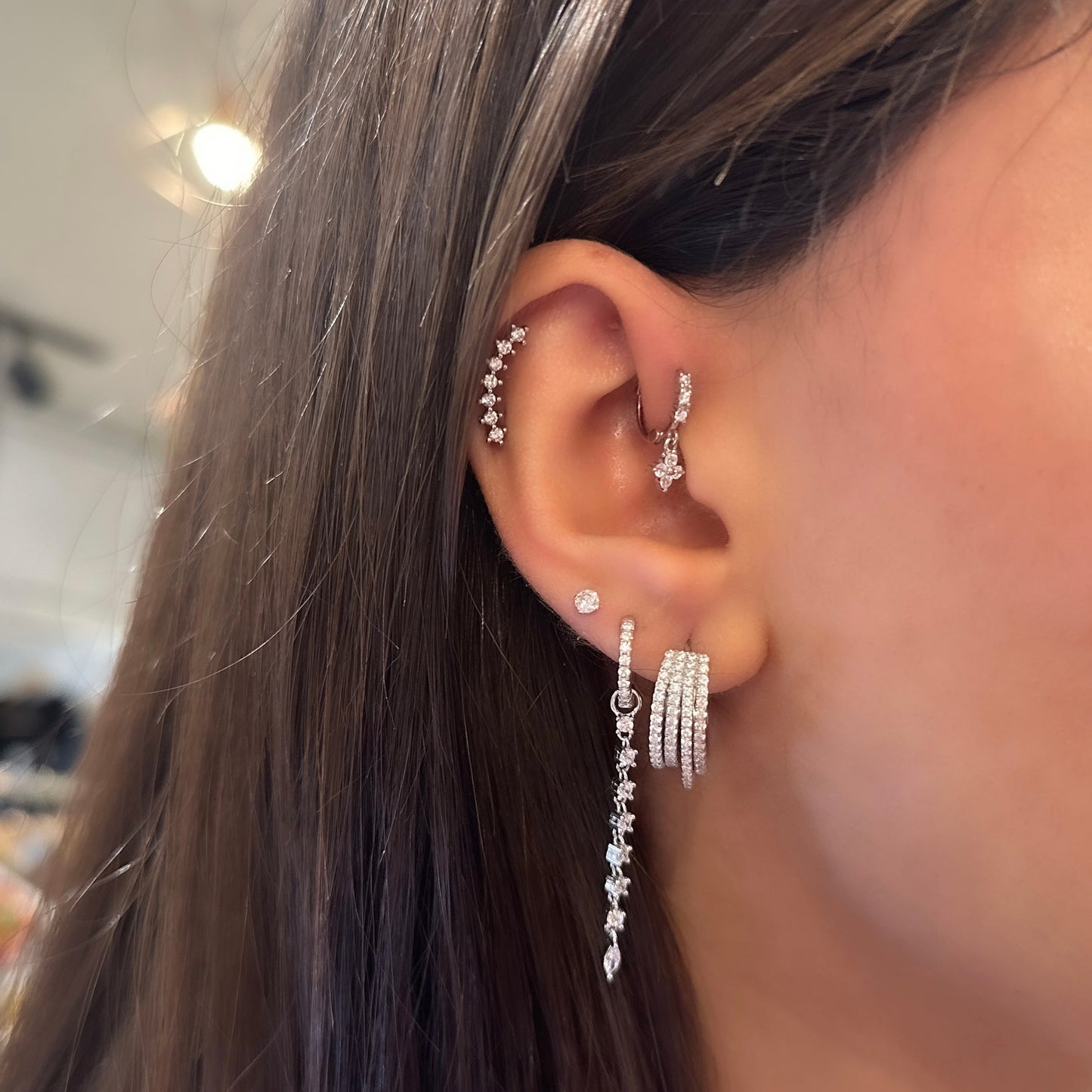 Three Row Stone Pin Earrings