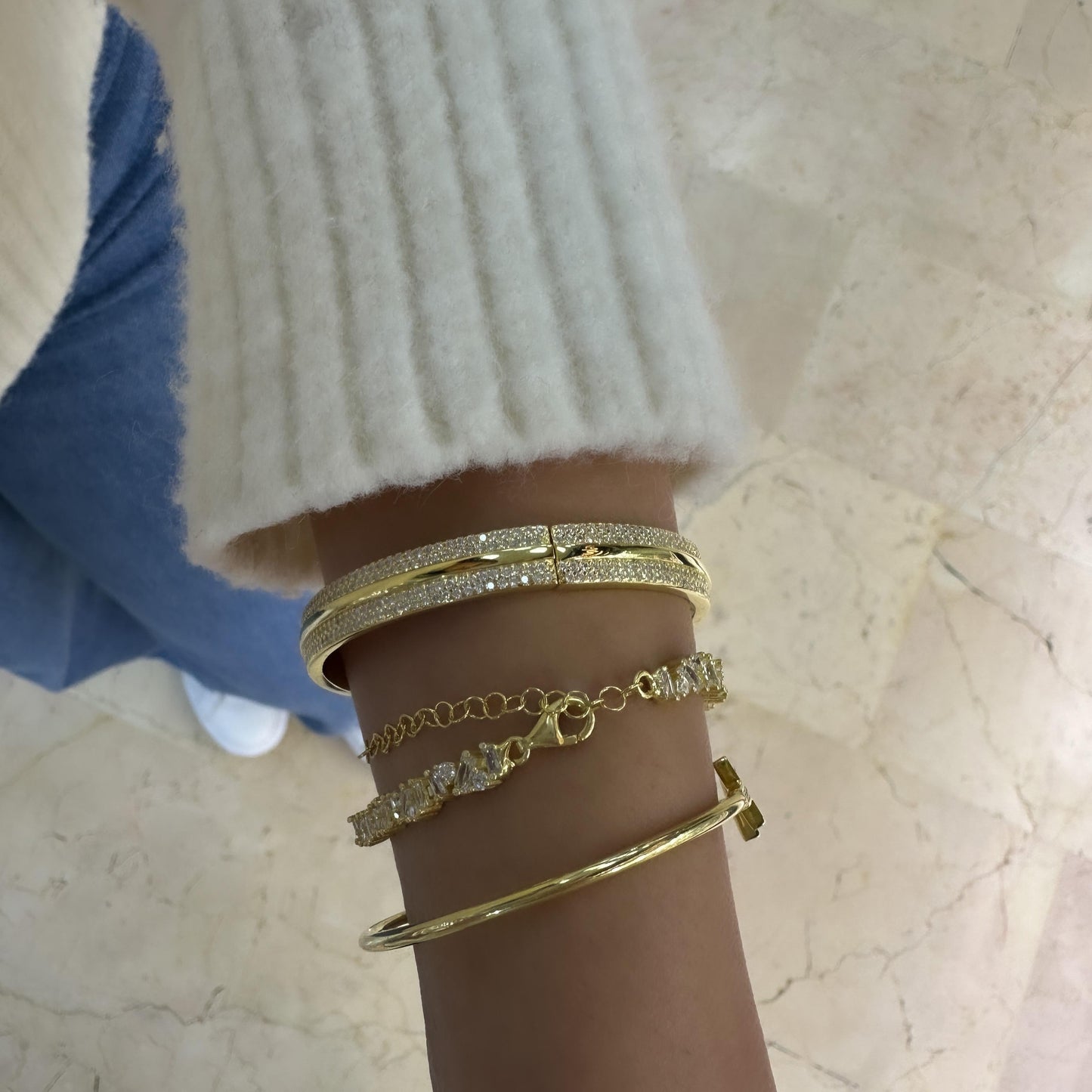Bracelet with Plain Center and Row Stones