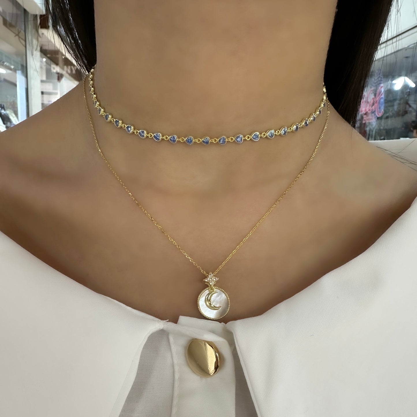 Blue Heart Chocker Necklace