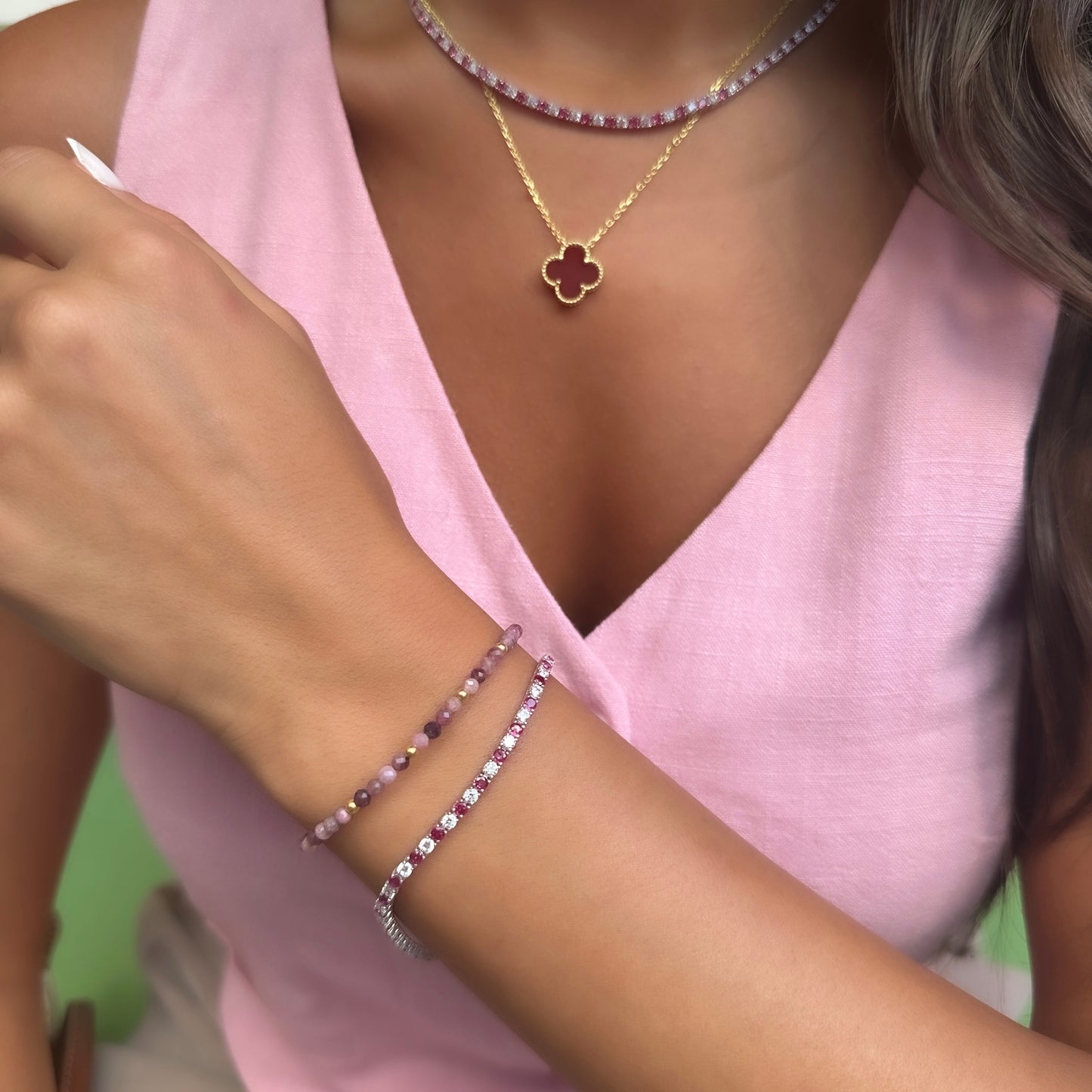 Two and a half mm Fuchsia Stone Tennis Bracelet