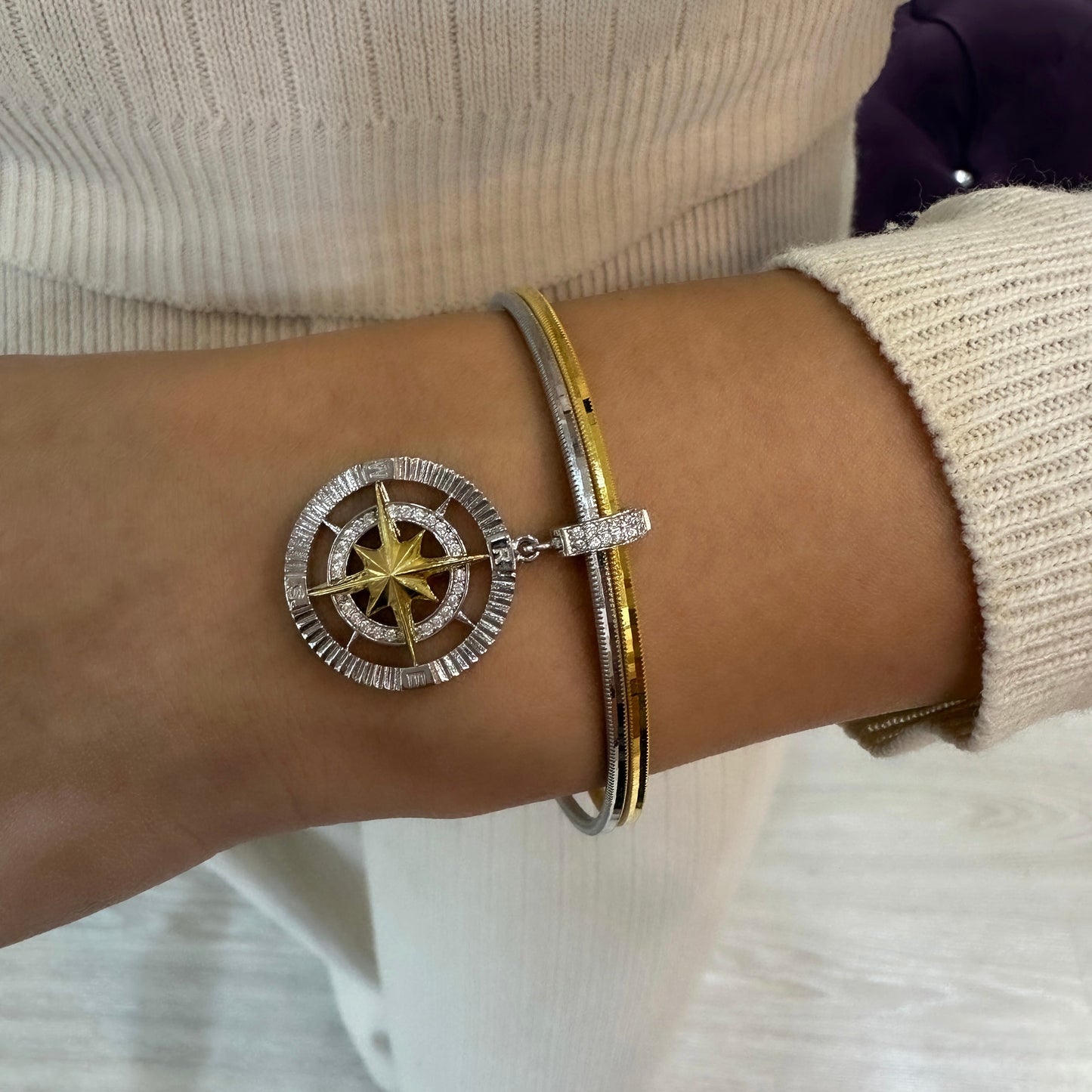 Two Color Compass Pendant / Charm