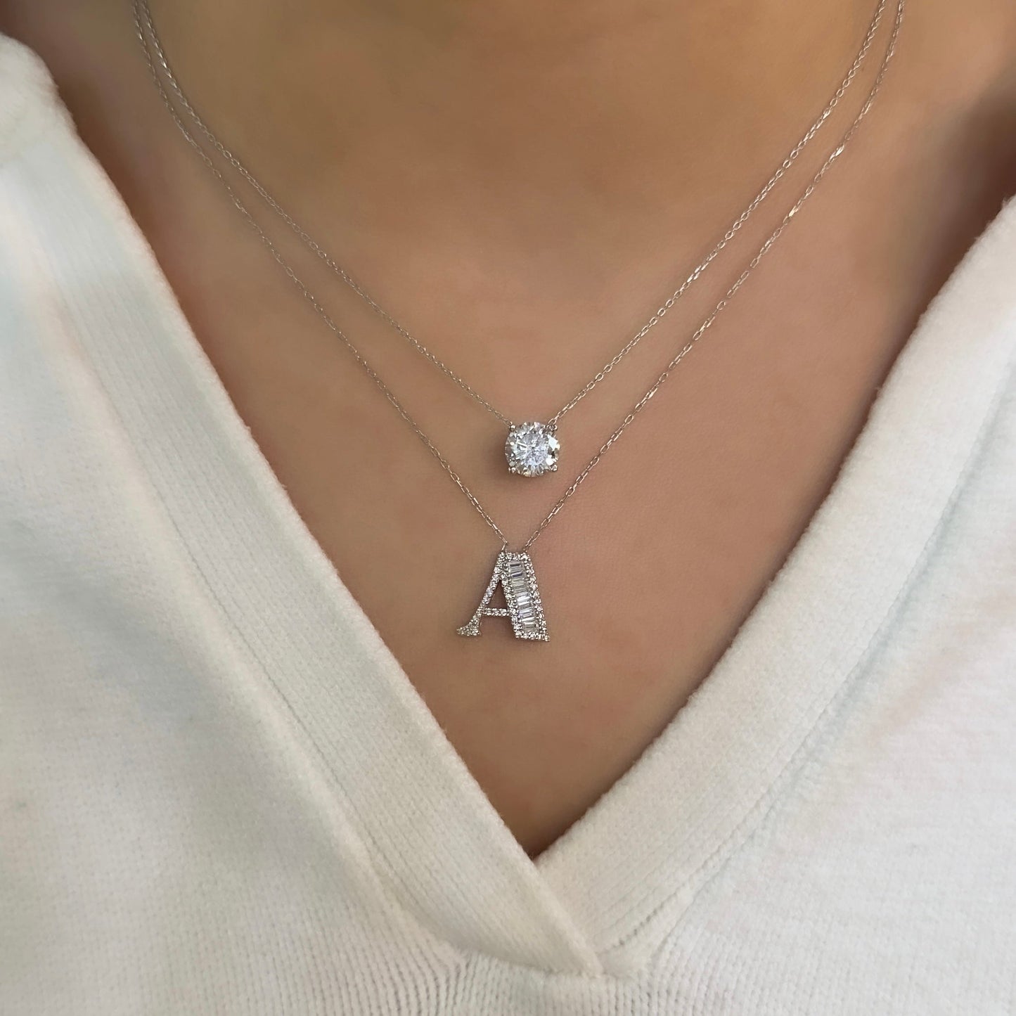 Baguette Stone Letter Necklace
