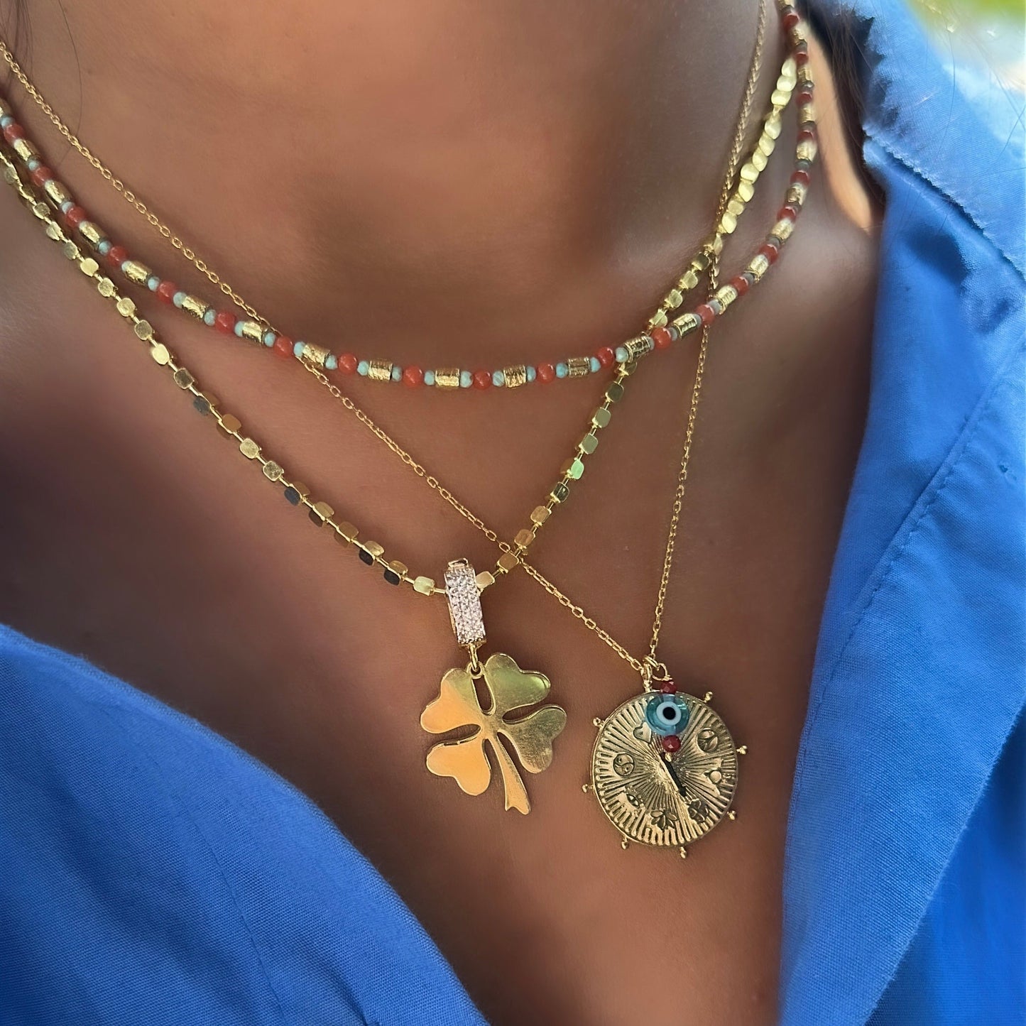 Turquoise and Coral Stone Natural Stone Necklace