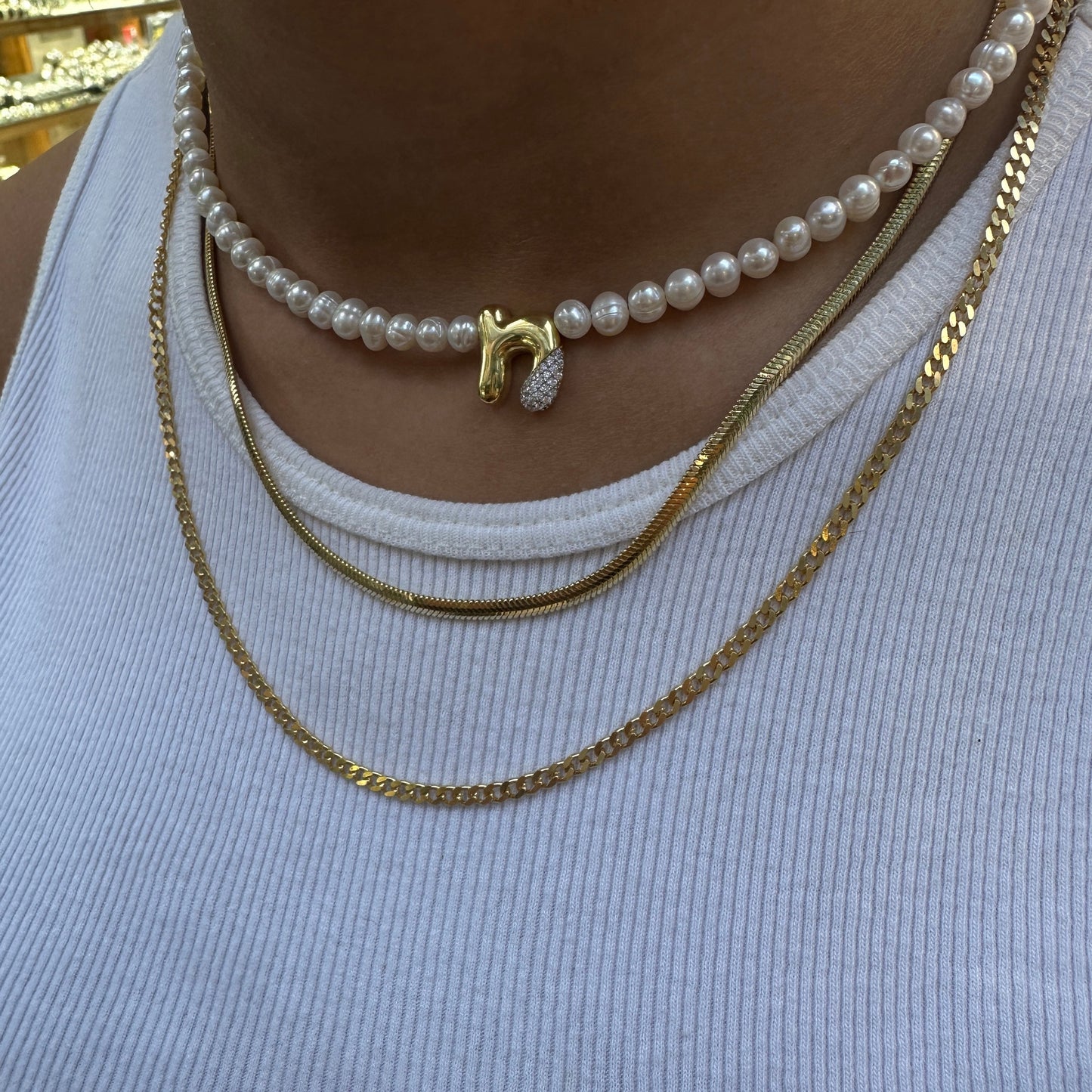 Pearl Letter Necklace With Domed Stone Detail