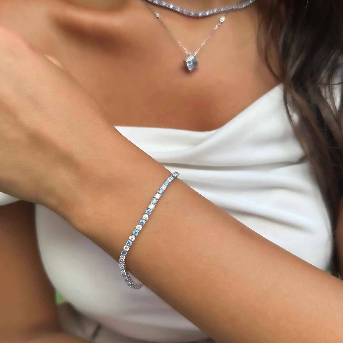 Two and a half mm Aqua Stone Tennis Bracelet