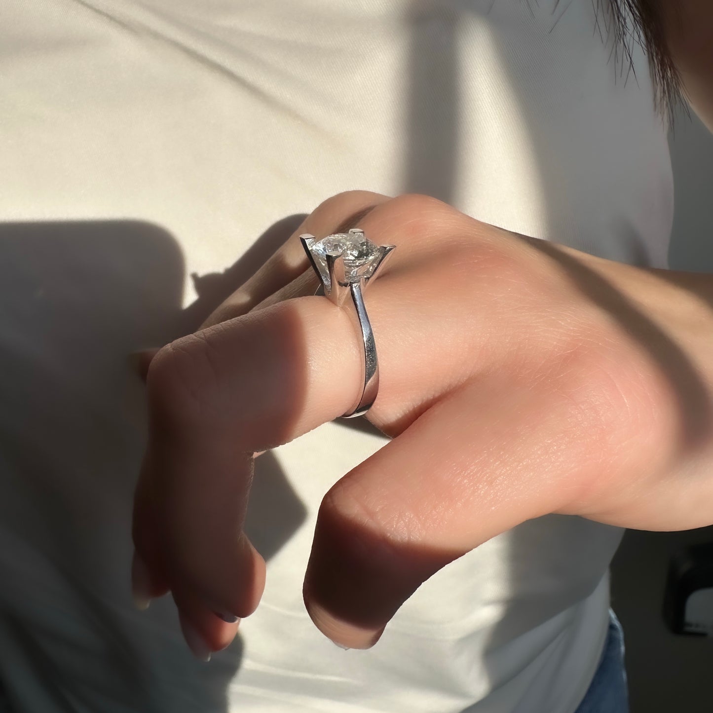 Three Carat G-Color Solitaire Ring