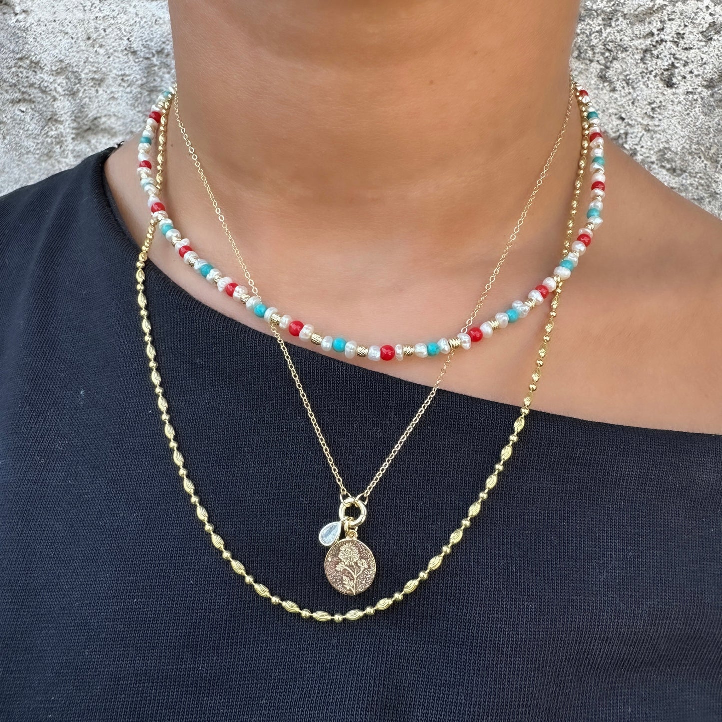 Turquoise and Coral Natural Stone Necklace