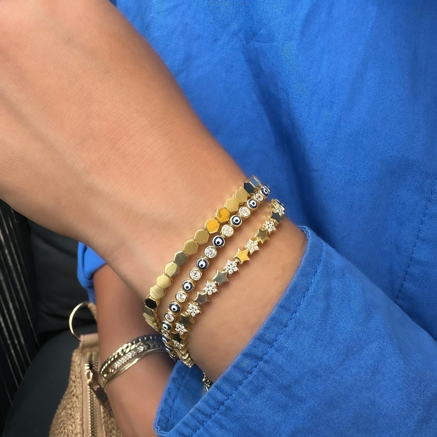 Evil Eye Bracelet with Enameled Stones