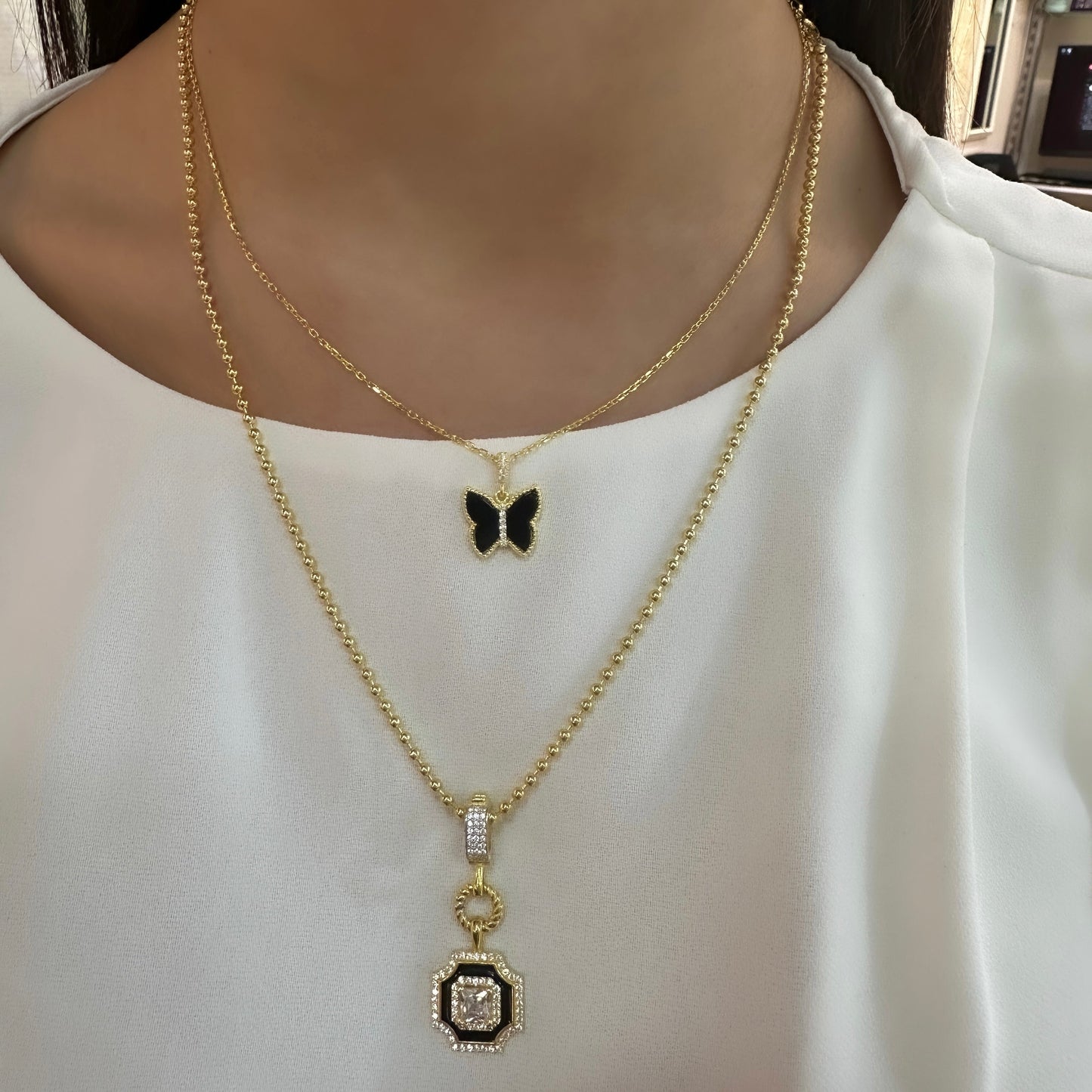 Black Enamel Stone Pendant / Charm