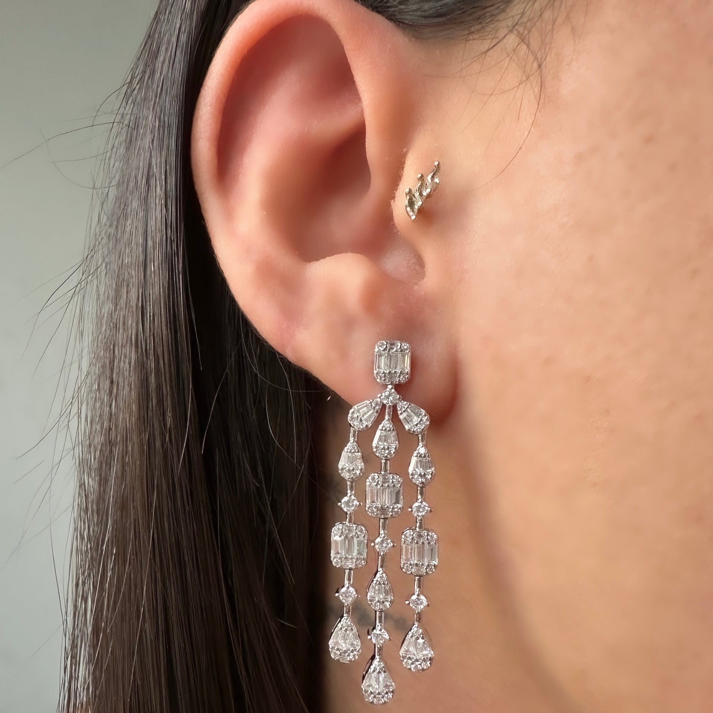 Multi Shaped Three Row Earring