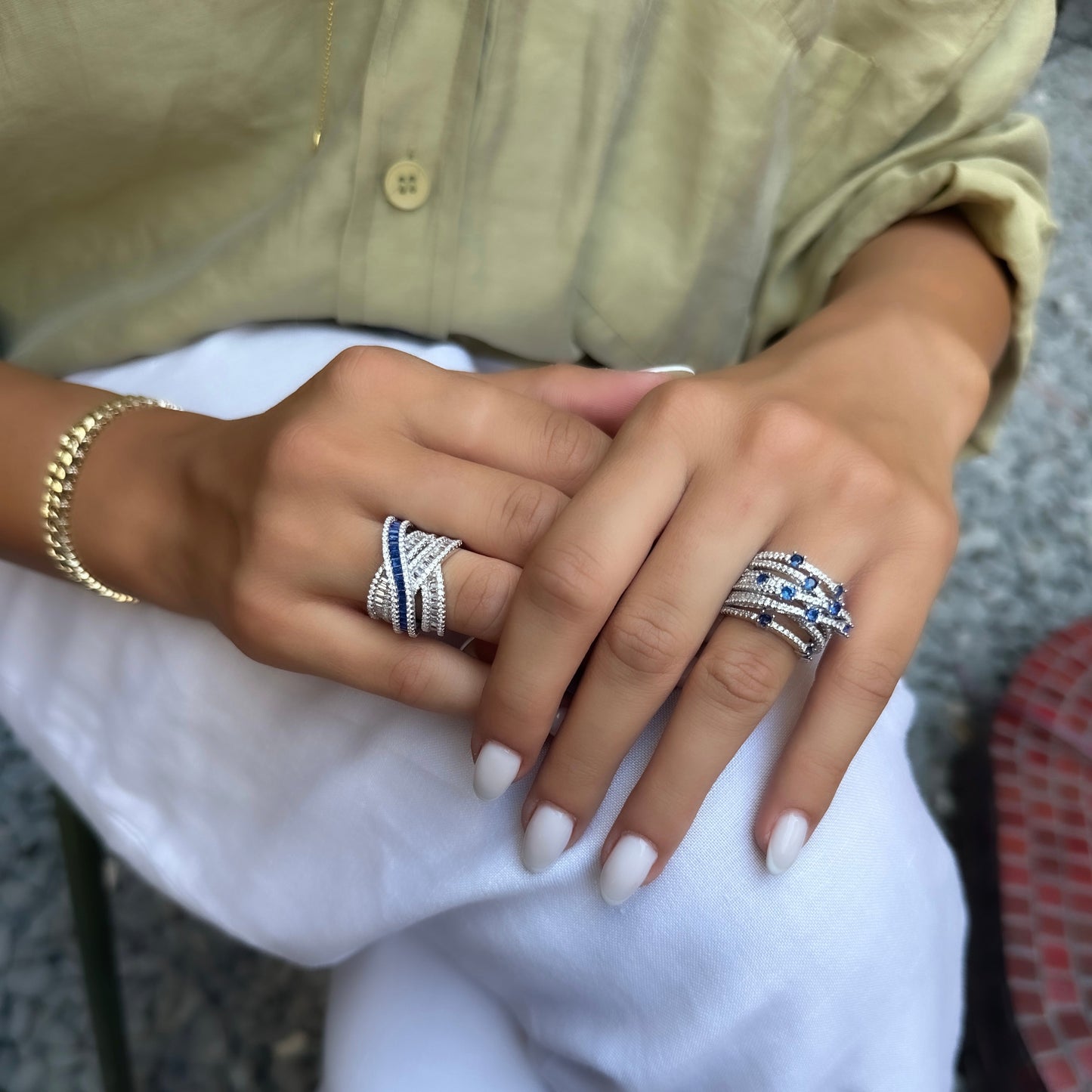 Crisscross Colorful Tiny Stone Detailed Ring