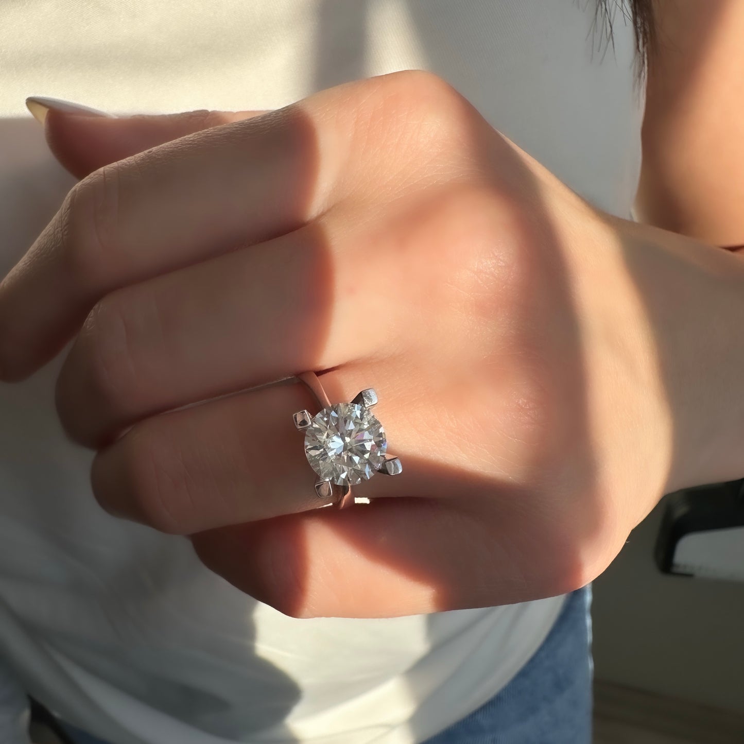 Three Carat G-Color Solitaire Ring