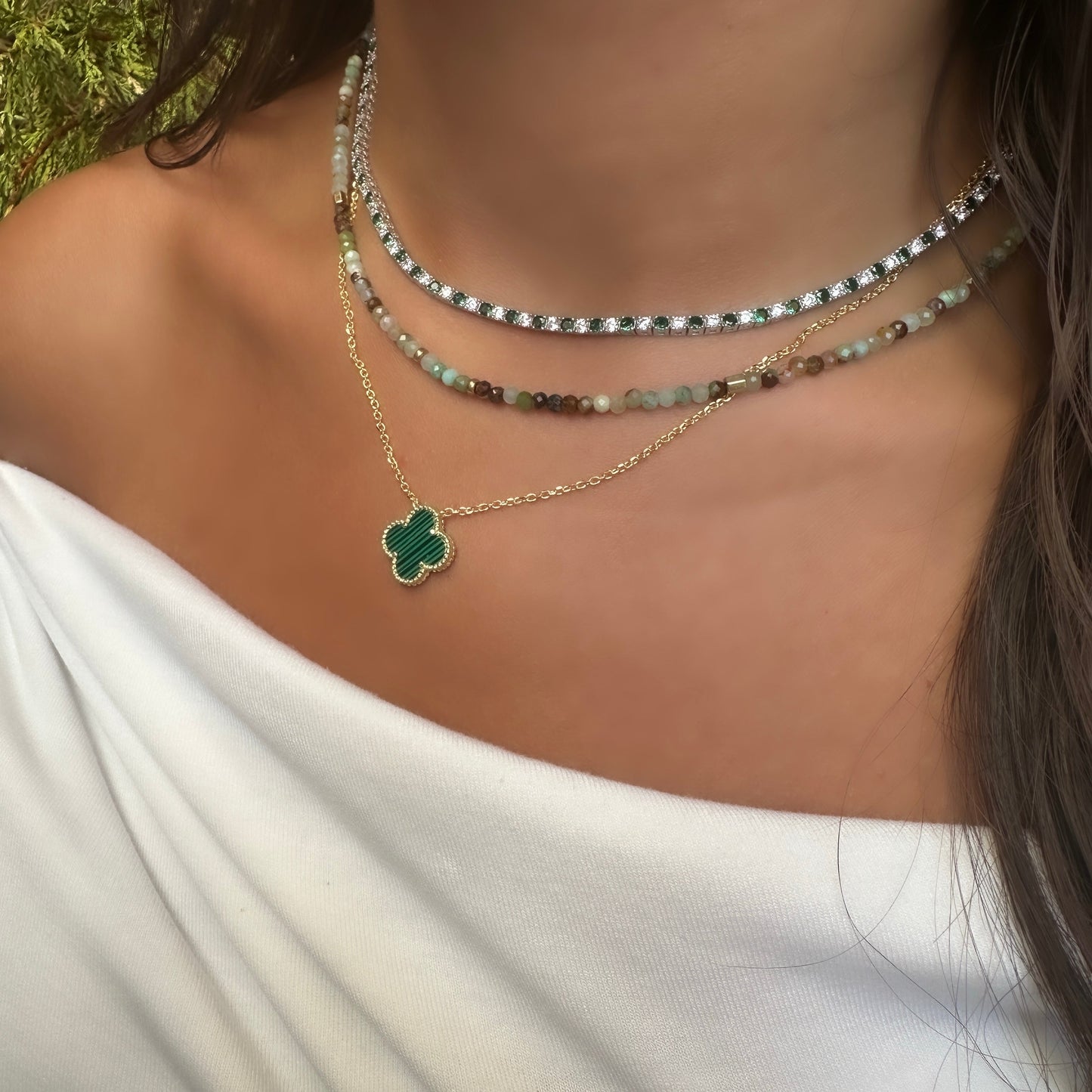 Two and a half mm Green Stone Tennis Necklace