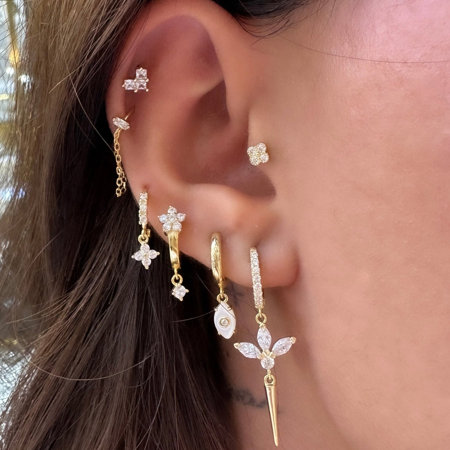Flower Stone Hoop Earrings