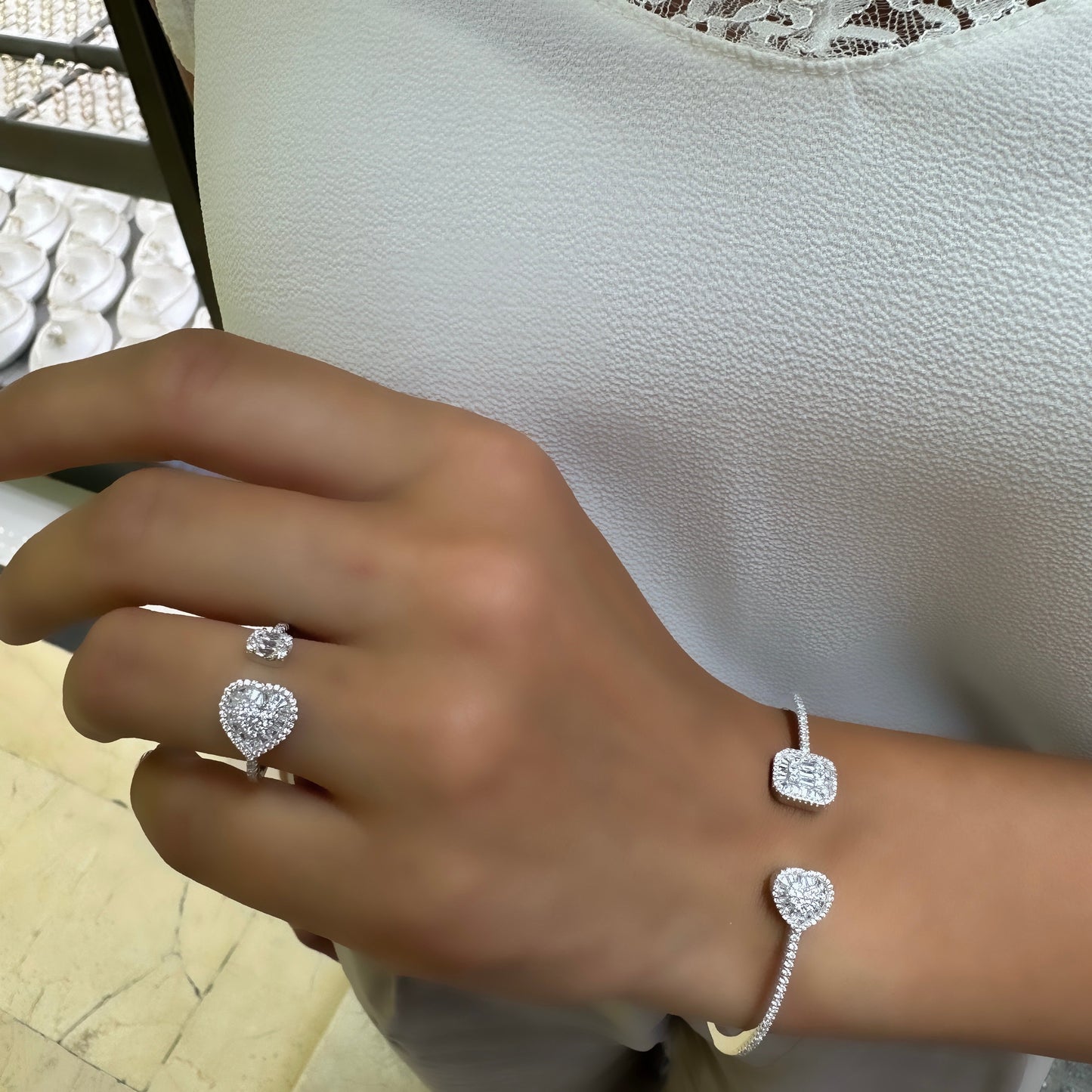 Baguette Stone Heart Ring