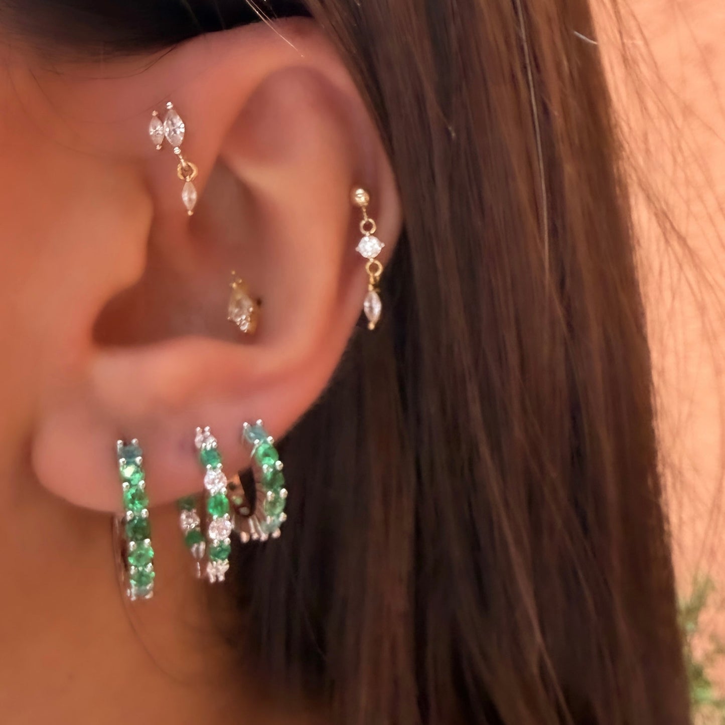 Green Stone Waterway Hoop Earrings