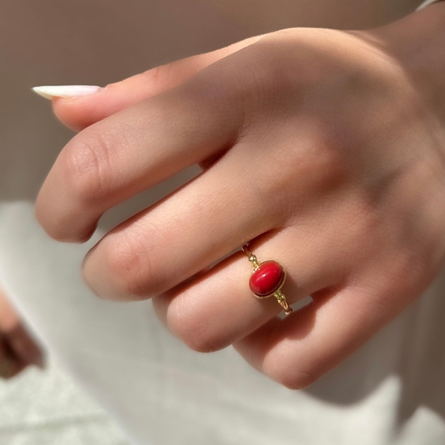 Coral Natural Stone Ring