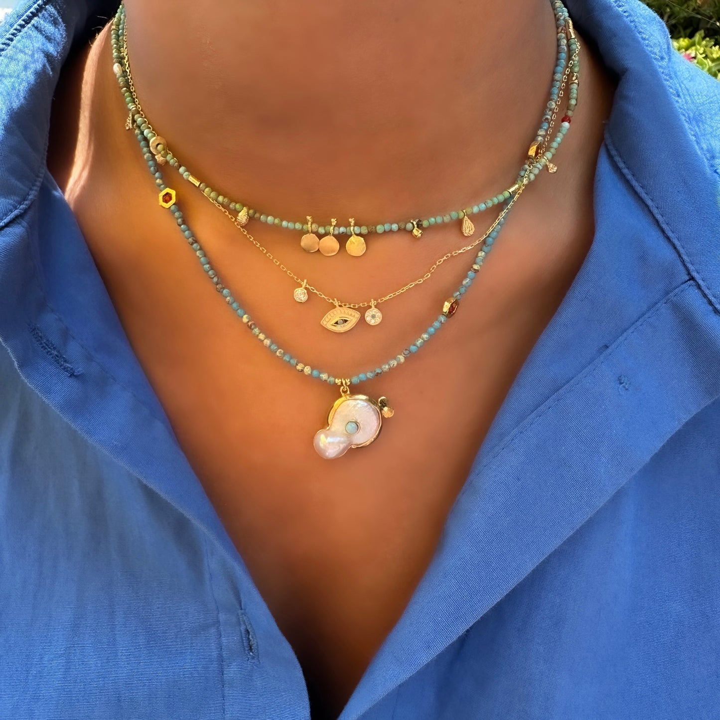 Pearlescent Turquoise Natural Stone Necklace