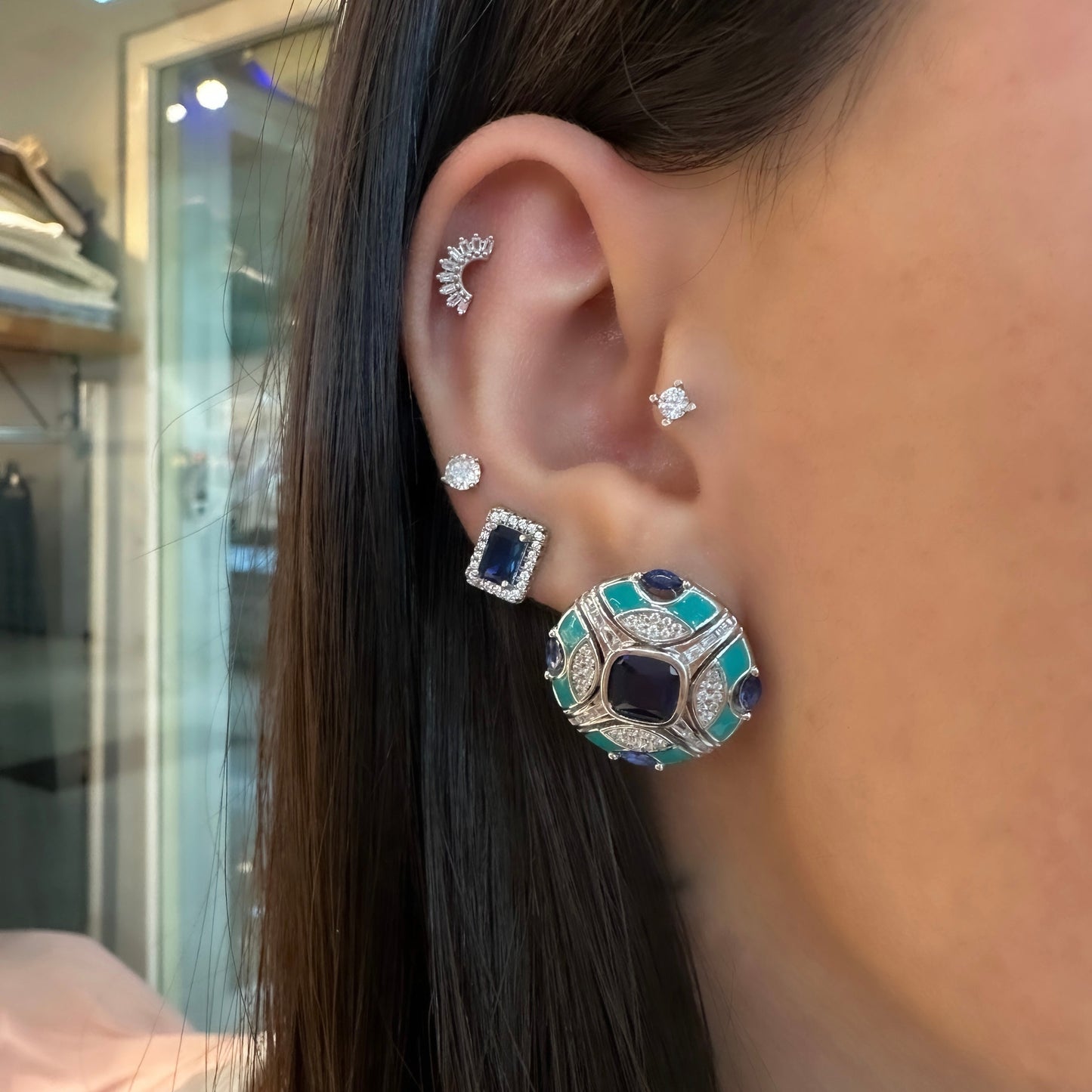 Blue Stone Modern Earrings