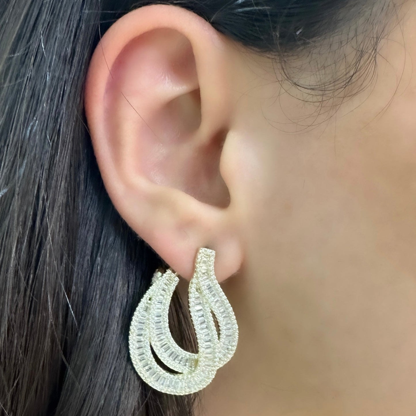 Cross Double Row Baguette Earrings
