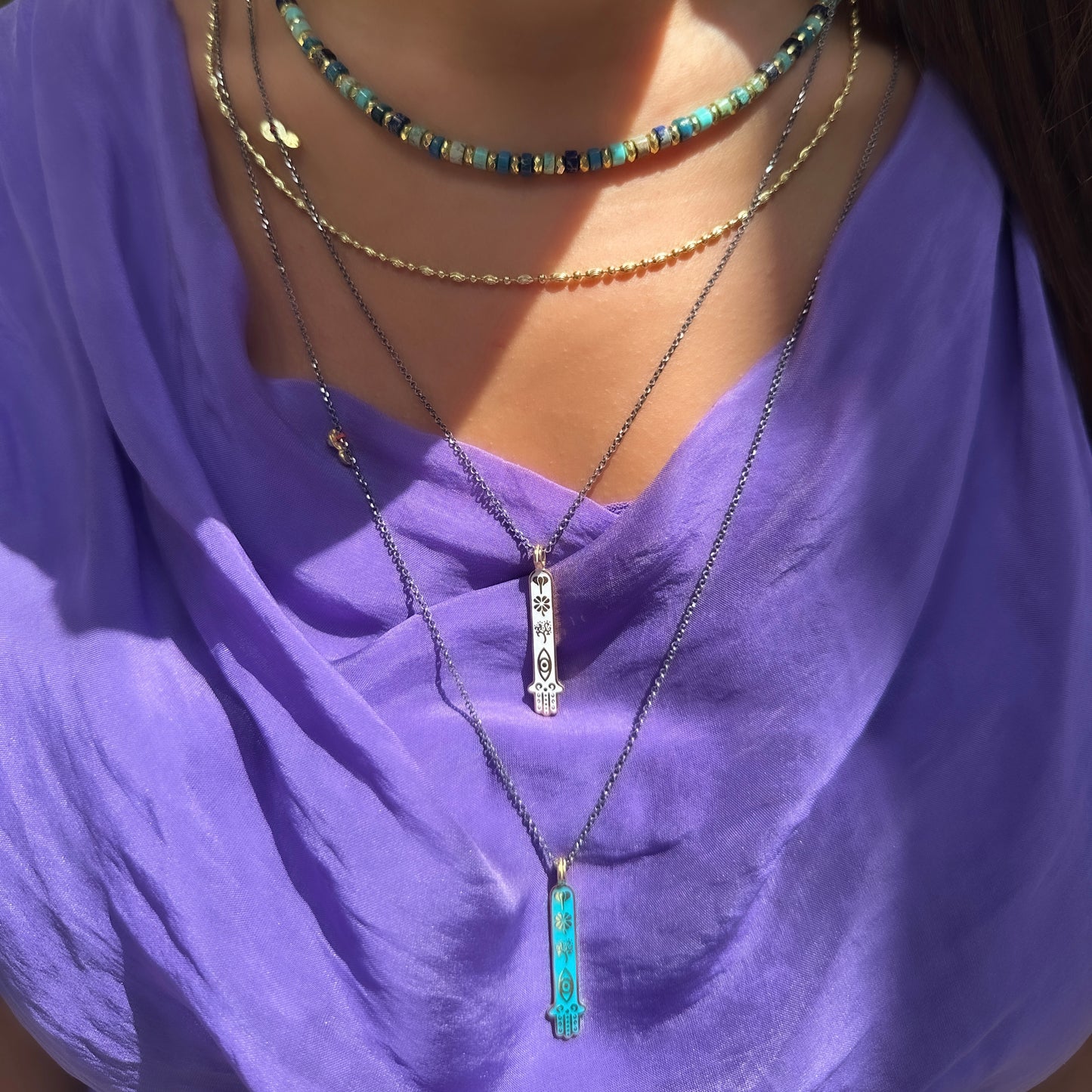 Black Rhodium Turquoise Hand Model Shaped Necklace