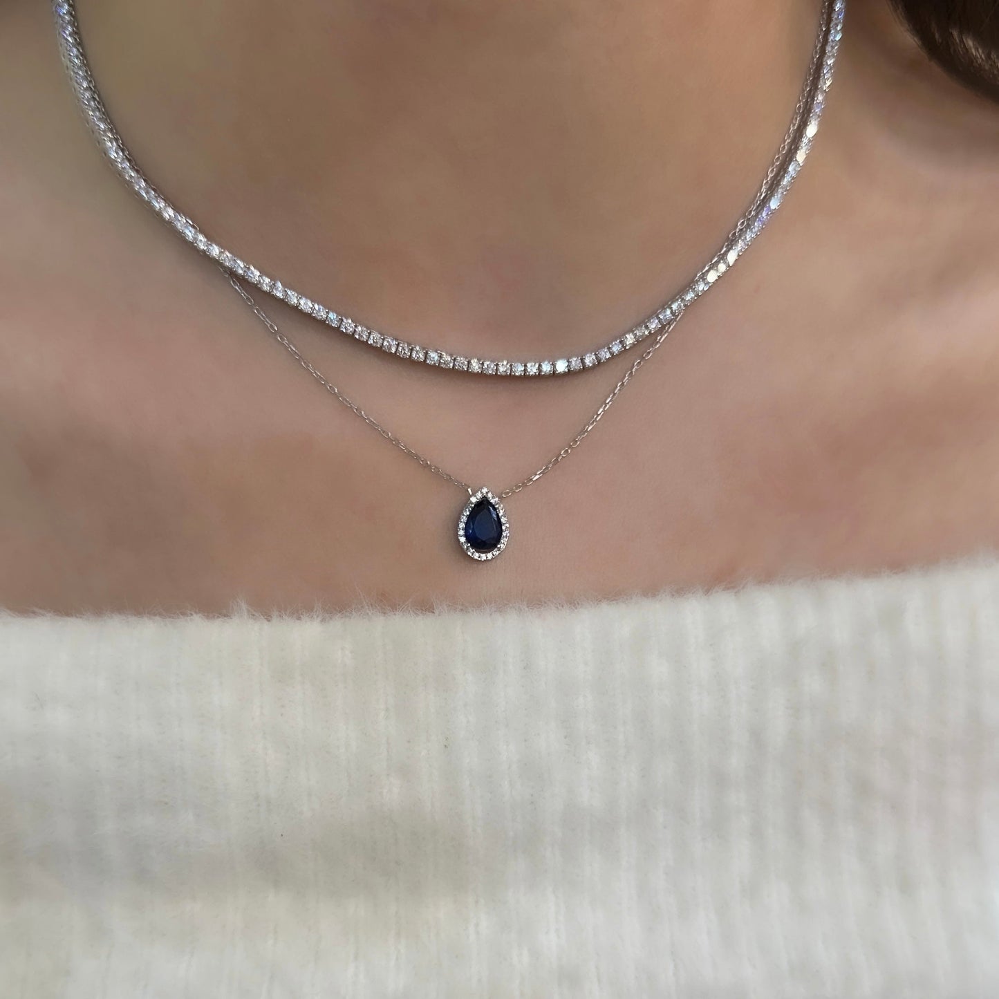 Navy Blue Stone Drop Necklace