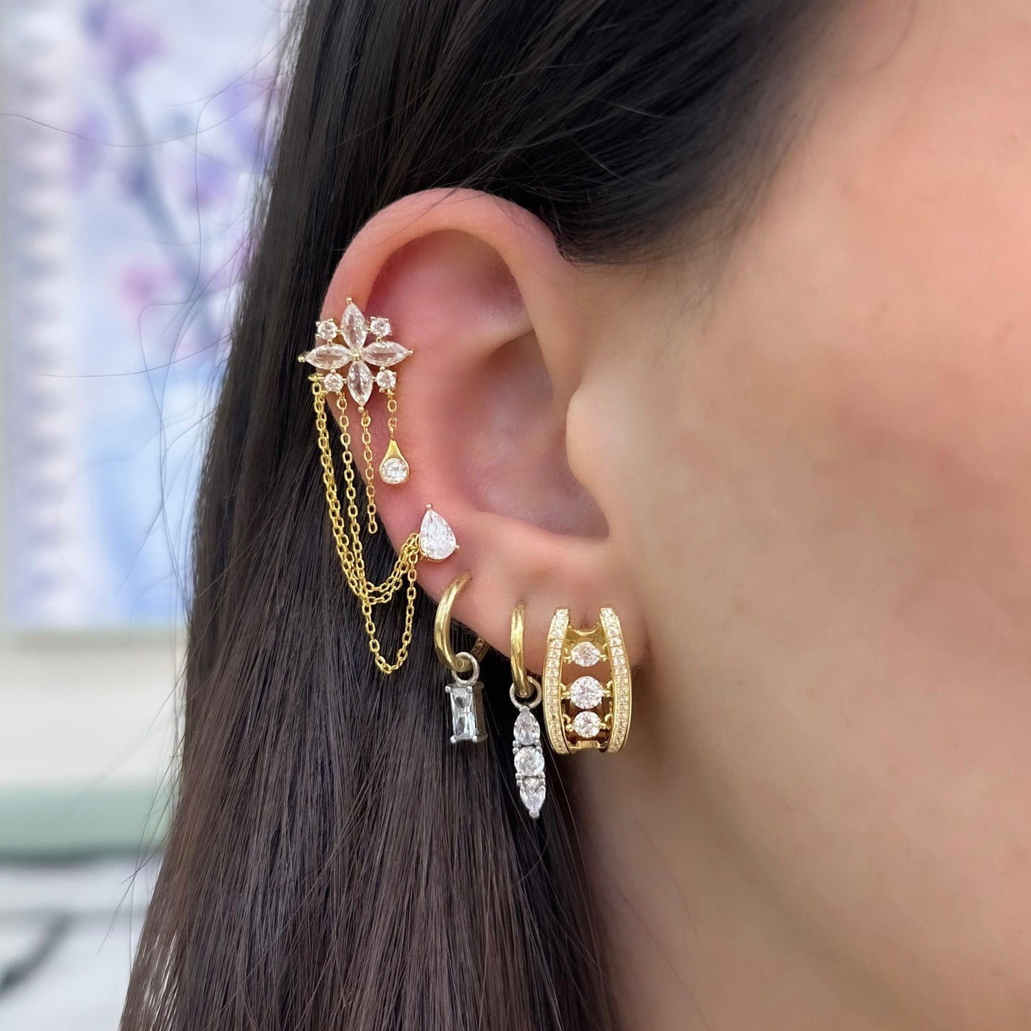 Dangling Stone Hoop Earrings