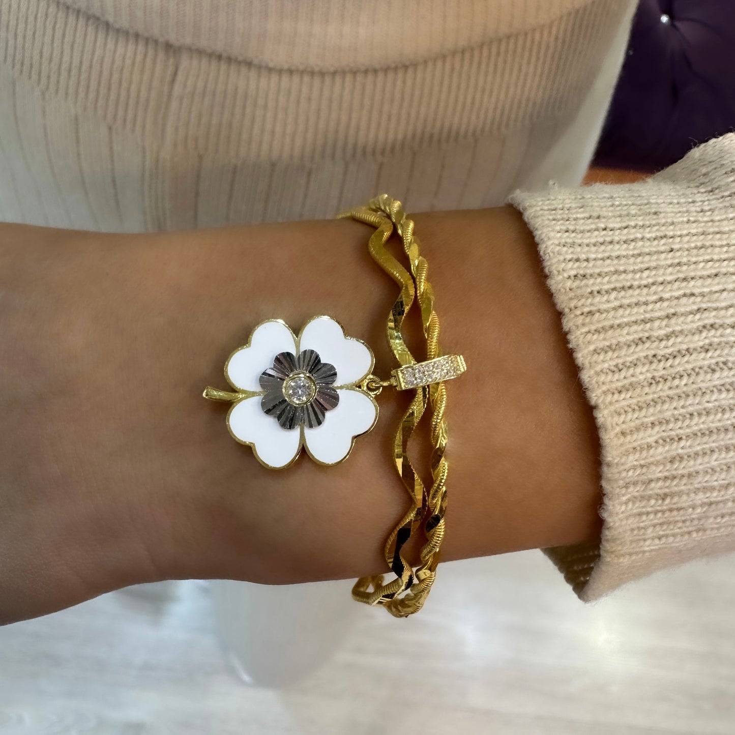 White Enameled Clover Pendant / Charm