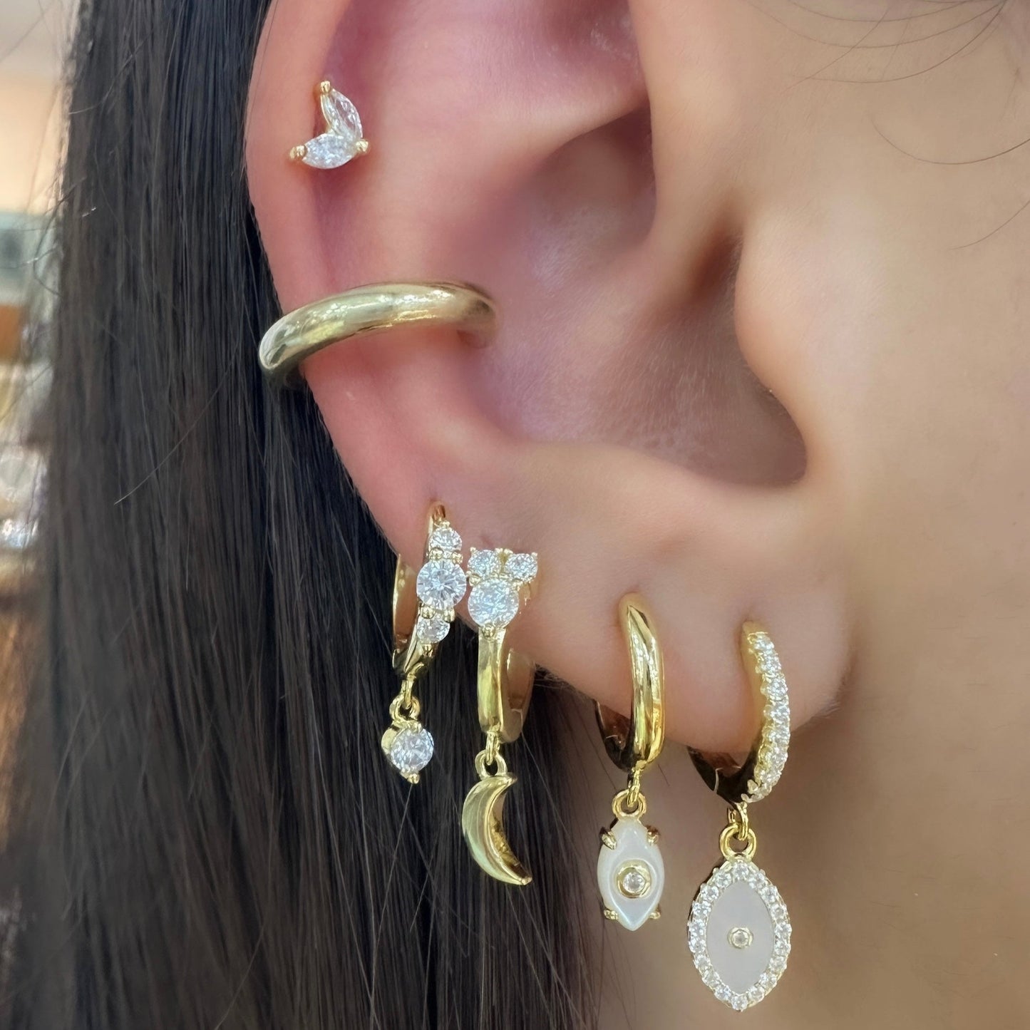 Three Stone Crescent Earrings