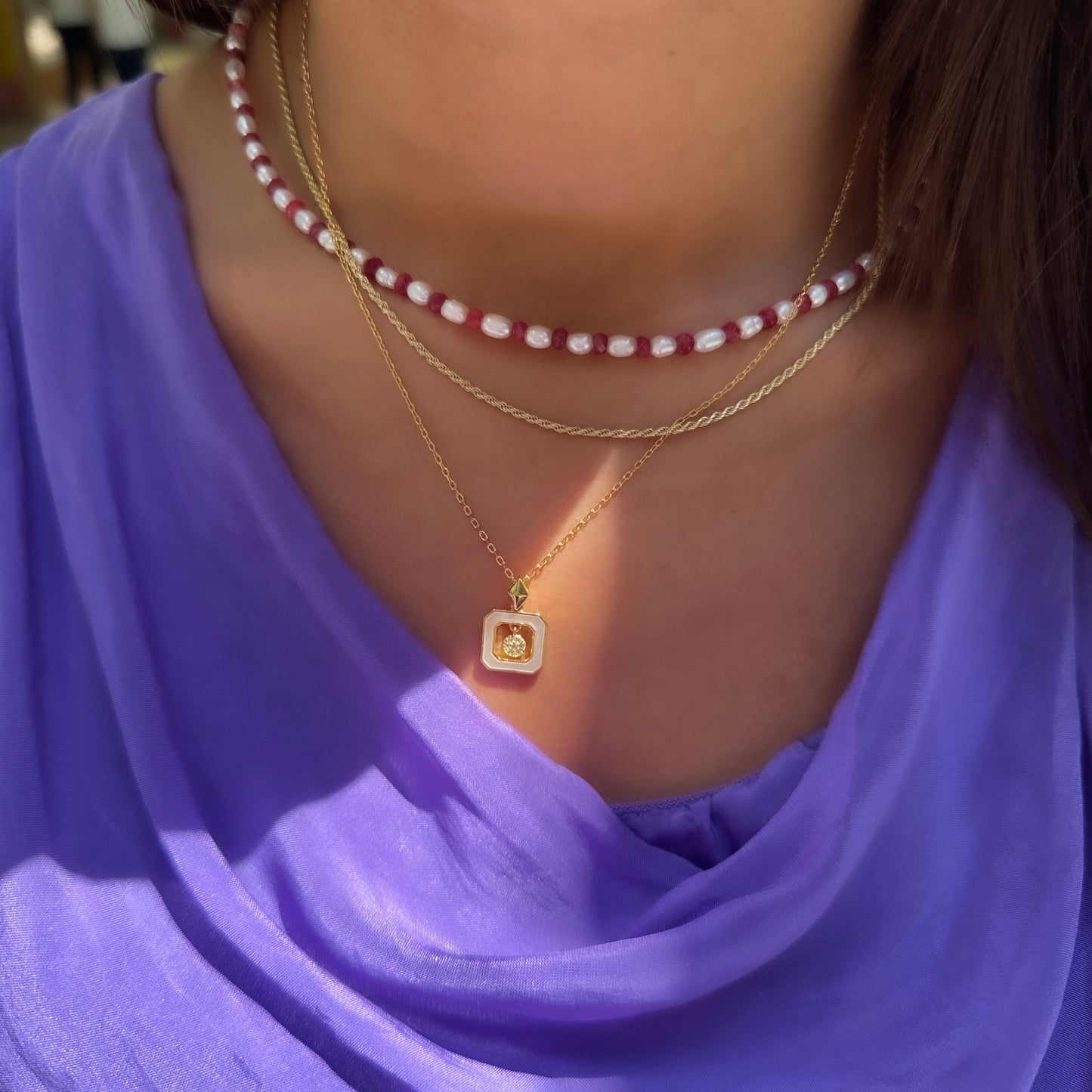 Square Stone Mother of Pearl Necklace