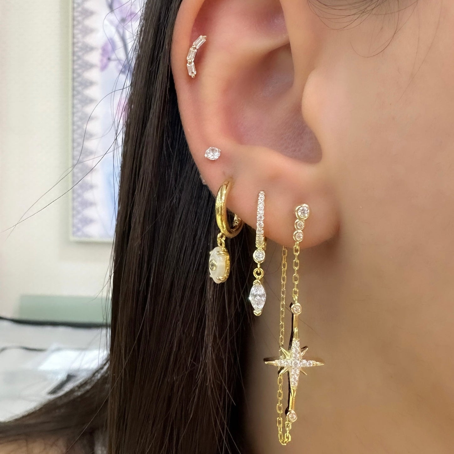 Chain Pole Star Earrings
