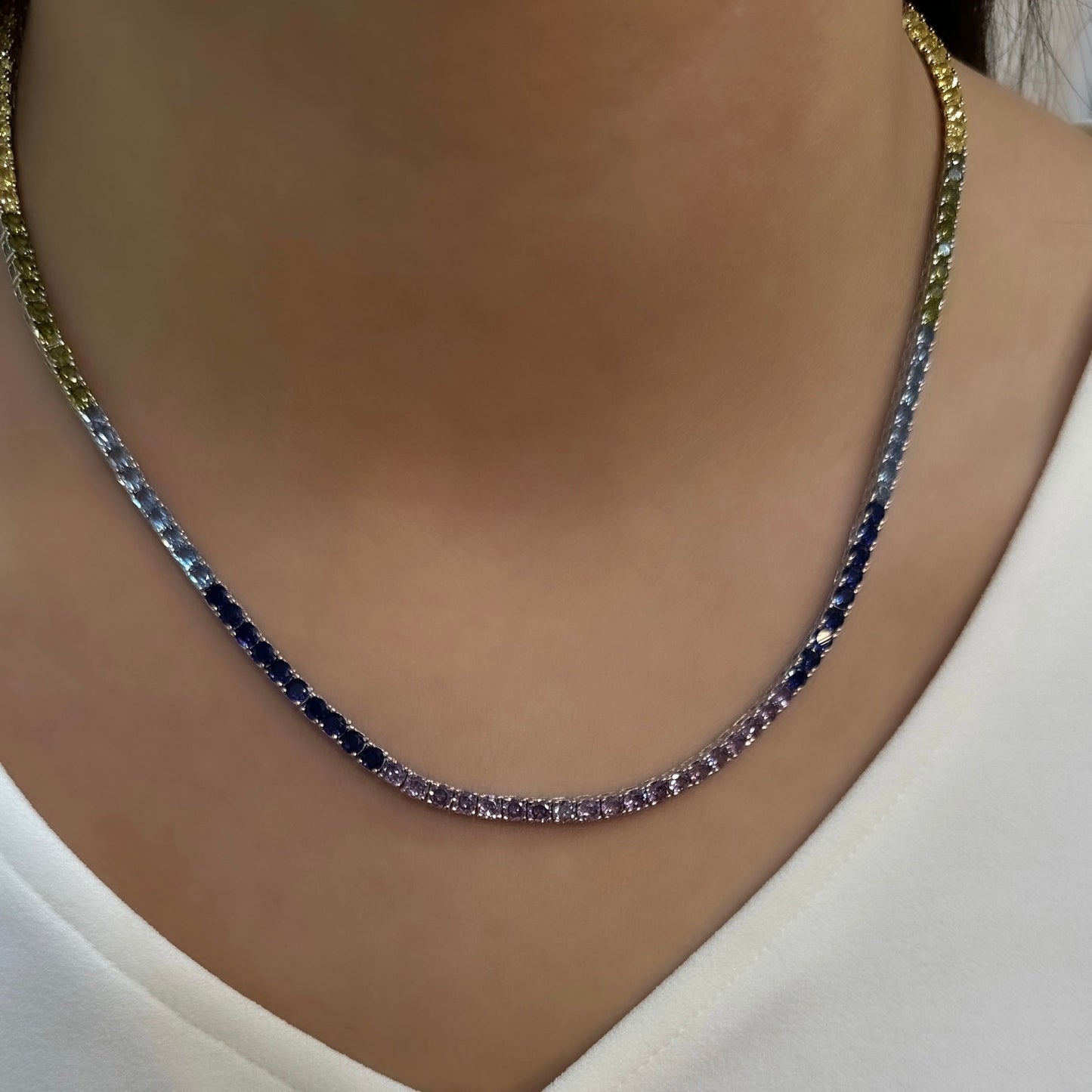 Three mm Colorful Tennis Necklace
