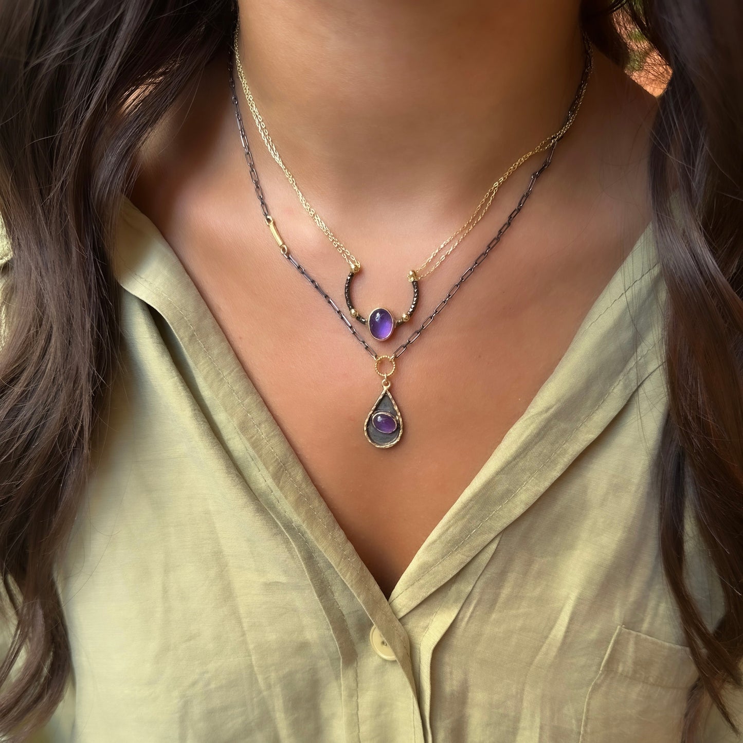 Amethyts Stone Drop Model Natural Stone Necklace