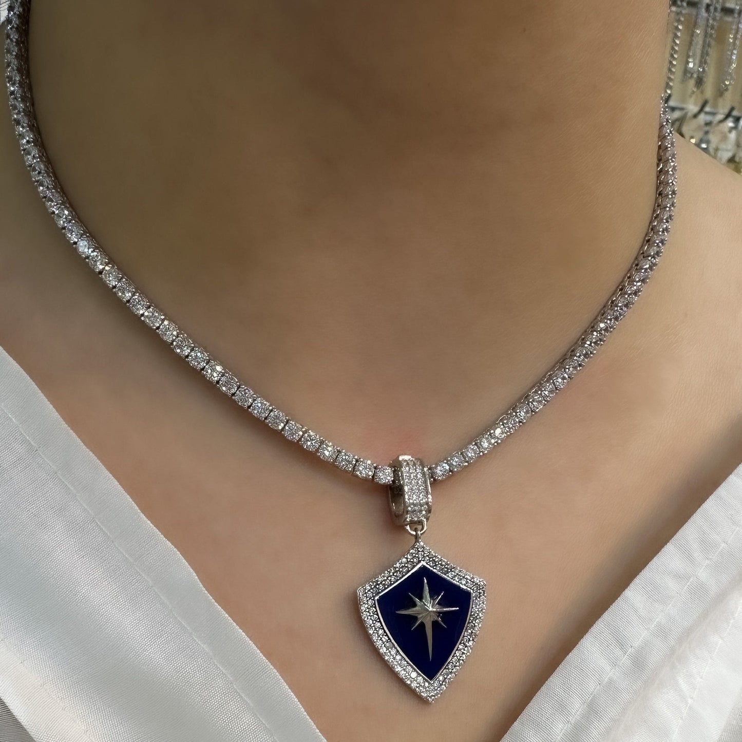 Navy Blue Enameled Polar Star Pendant / Charm