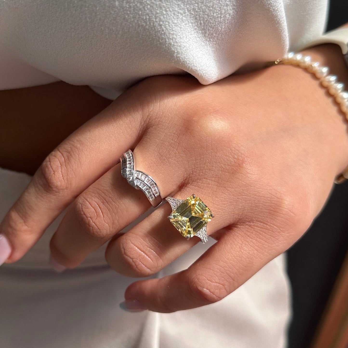 Yellow Baguette Ring with Side Stones