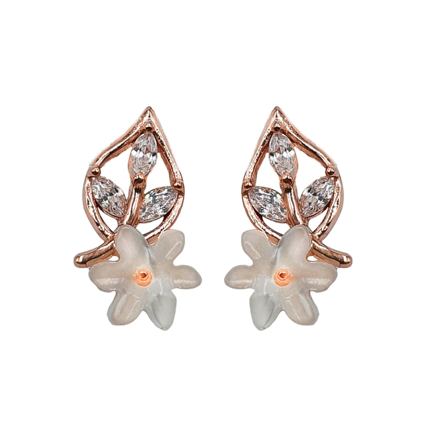 3 Stone Leaf Pearl Earrings