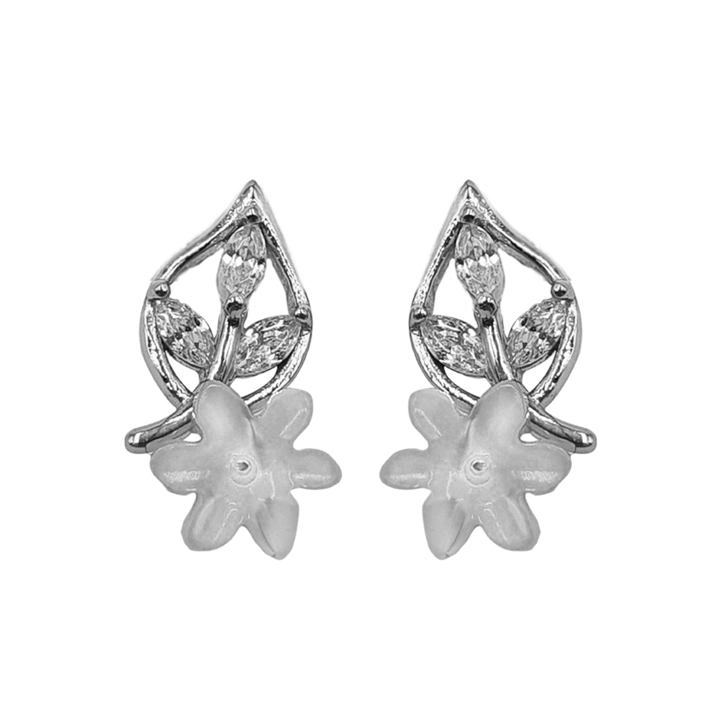 3 Stone Leaf Pearl Earrings