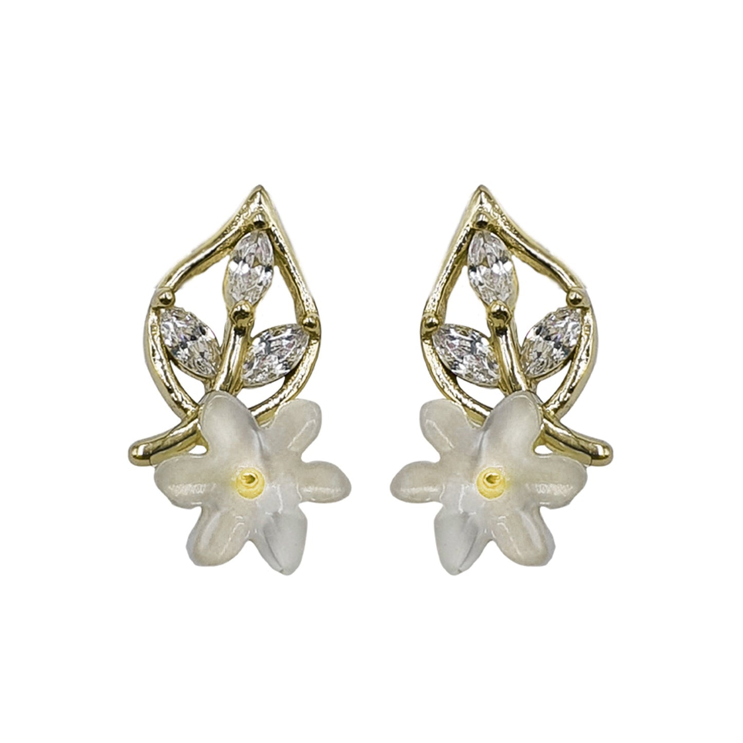 3 Stone Leaf Pearl Earrings