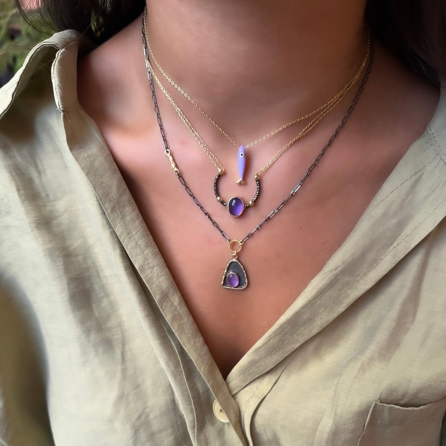 Amethyts Stone Triangle Model Natural Stone Necklace