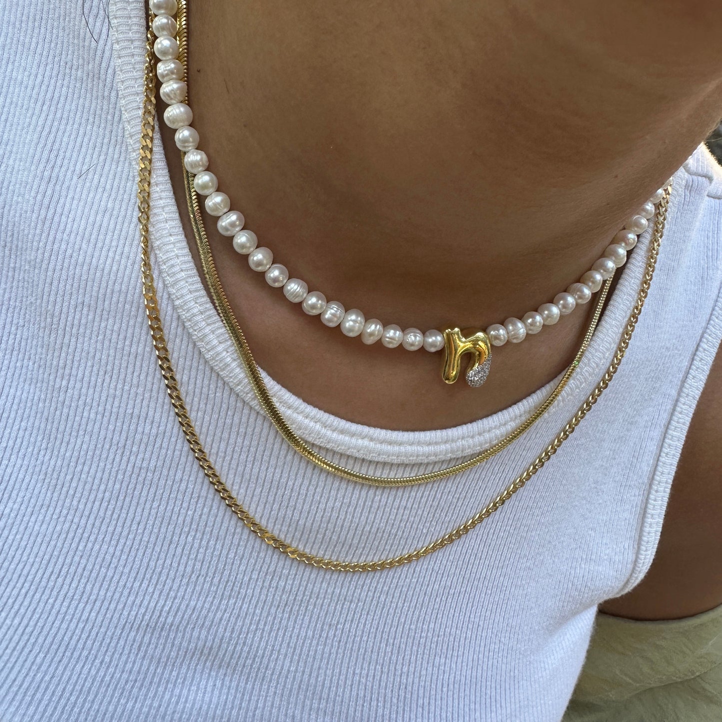 Pearl Letter Necklace With Domed Stone Detail