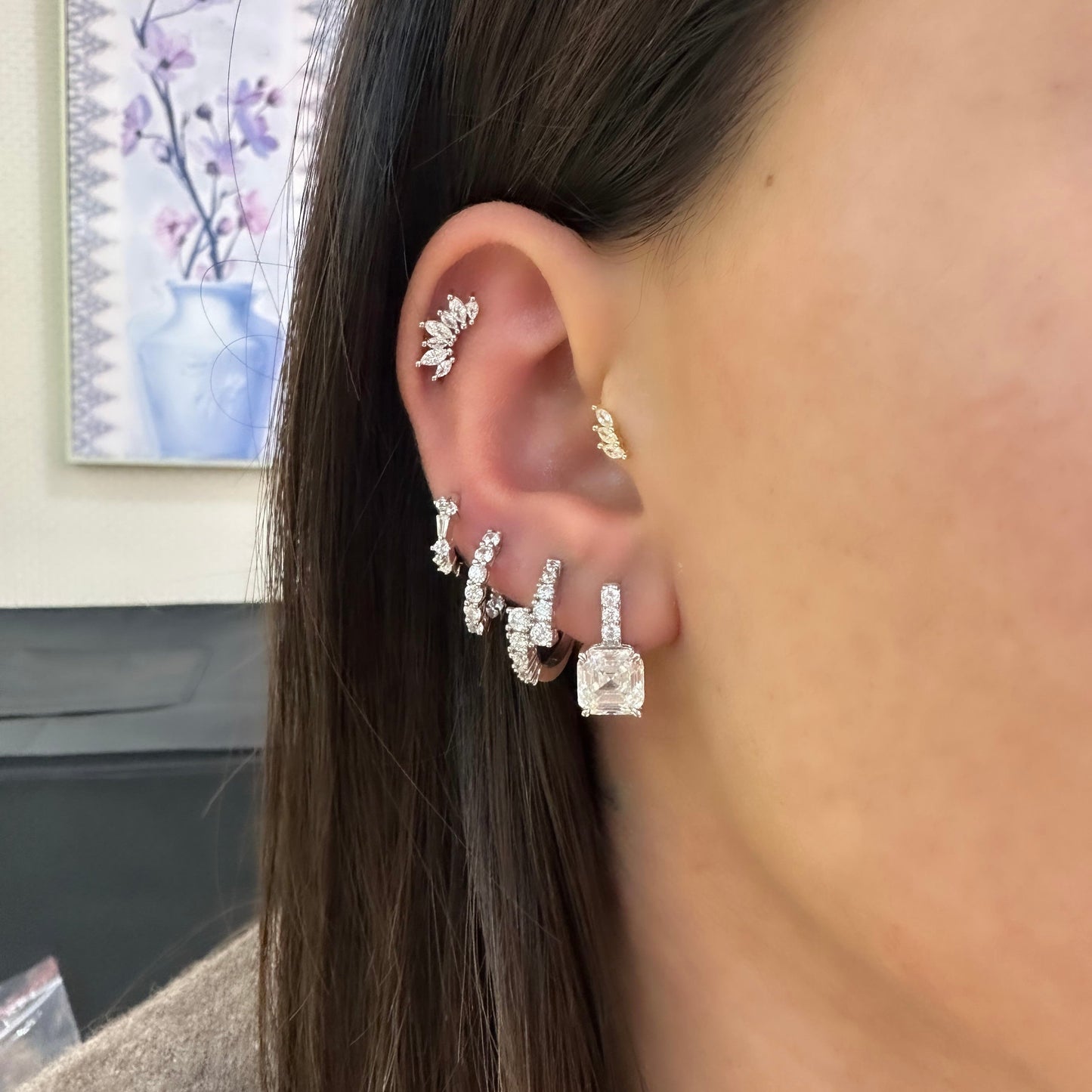 Square G-Color Earrings with Tiny Stones
