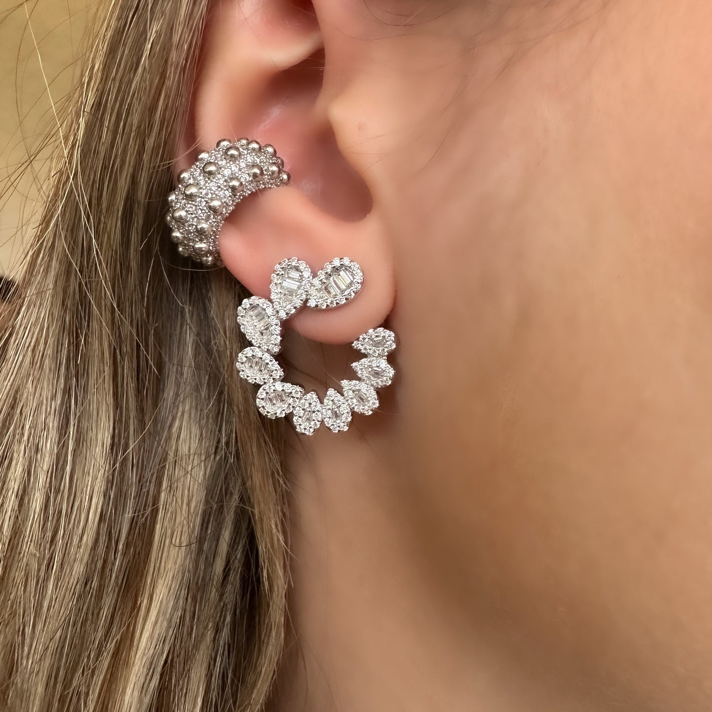 Baguette Stone Flower Earring
