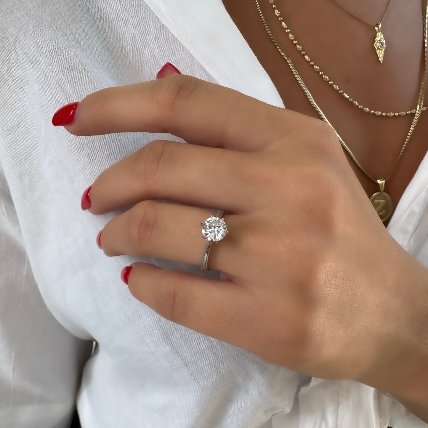 Side Design Moissanite Stone Solitaire Ring