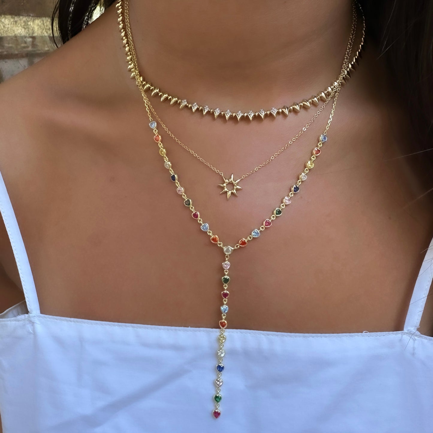 Heart Model Colorful Stone Y Necklace