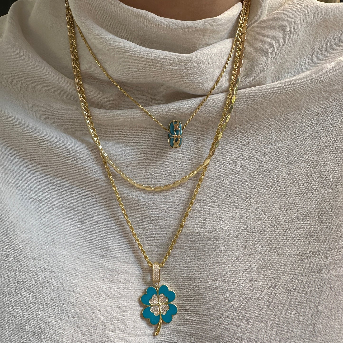 Dark Blue Enameled Clover Pendant / Charm