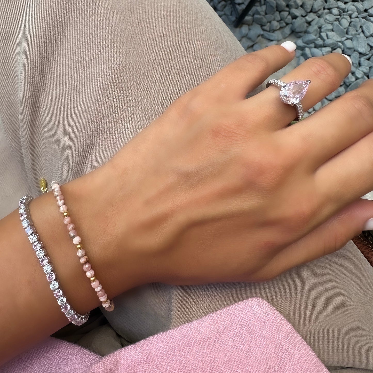 Three mm Pink Stone Tennis Bracelet