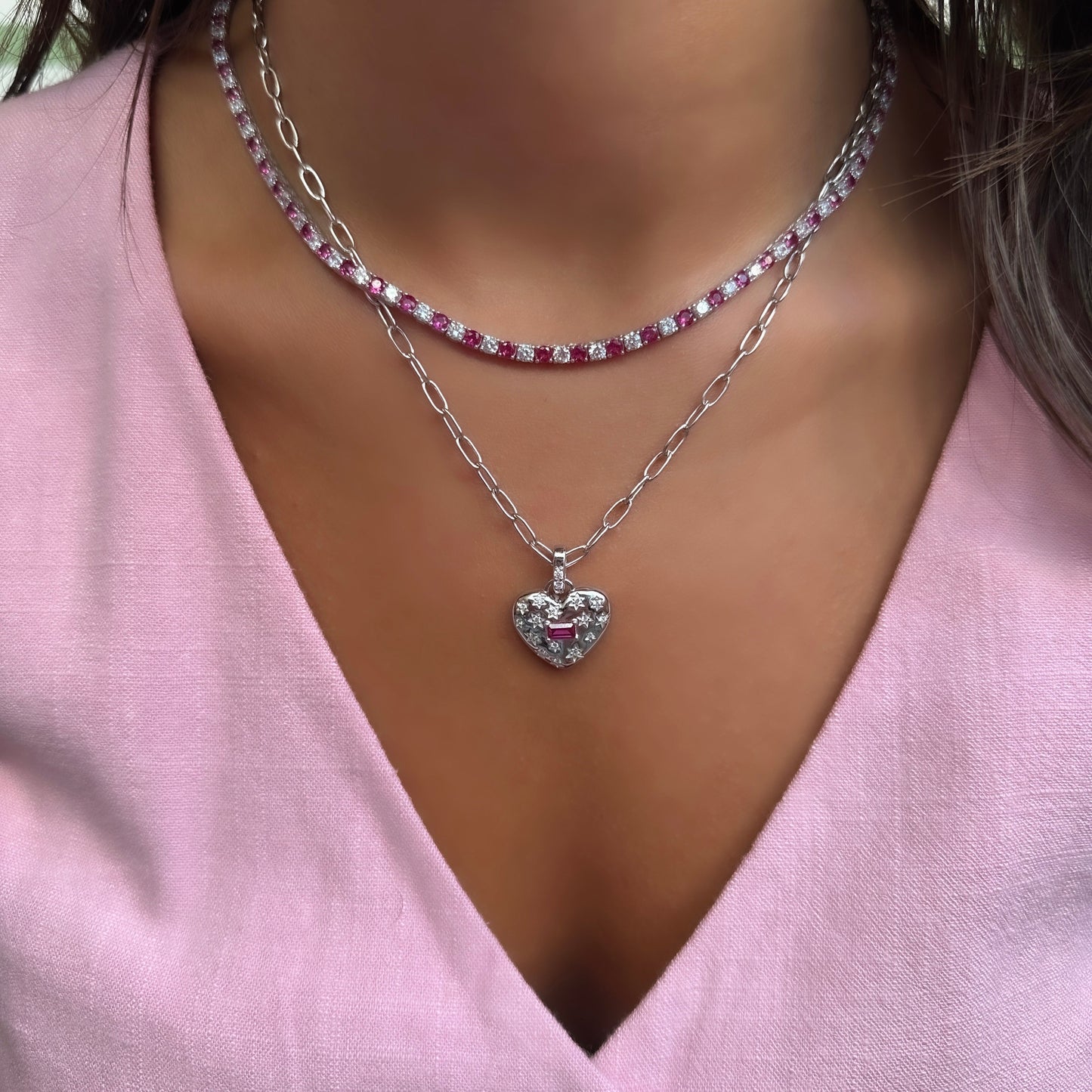 Three mm Fuchsia Stone Tennis Necklace
