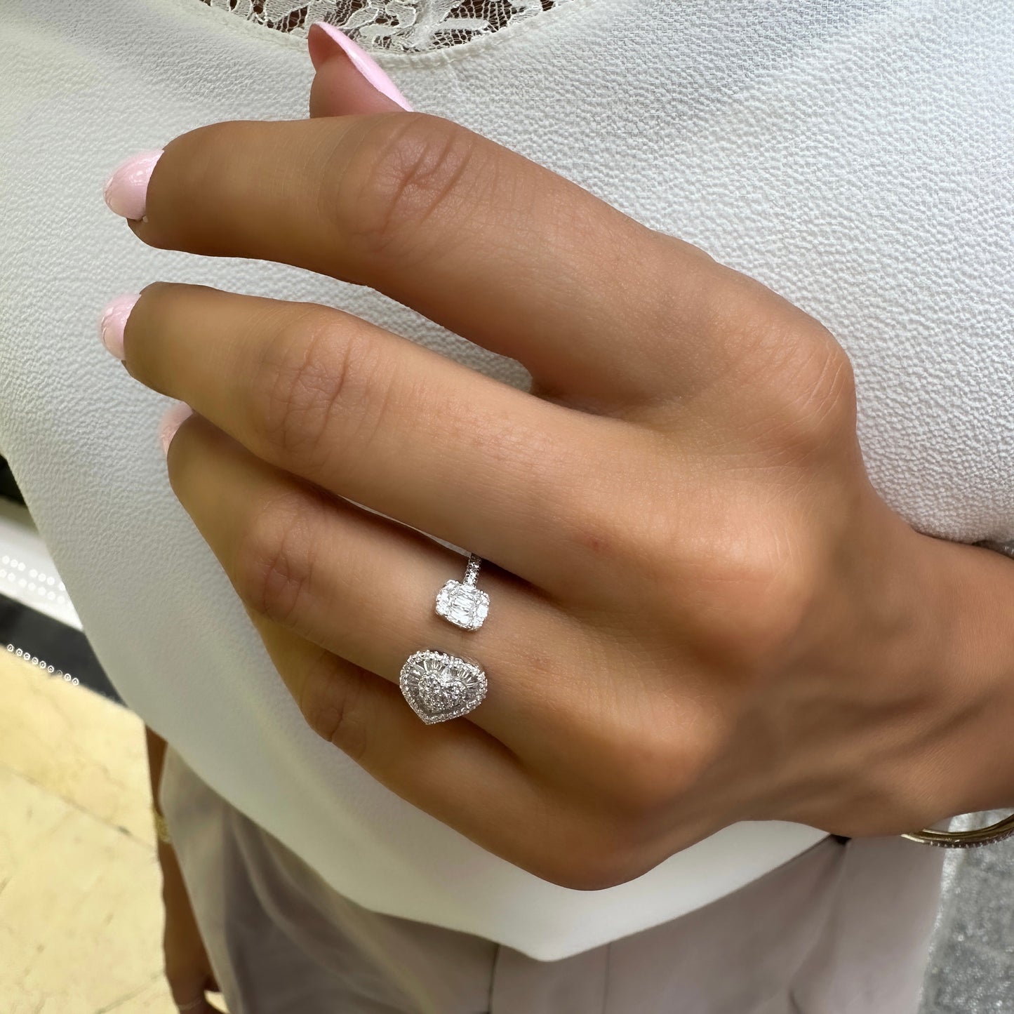 Baguette Stone Heart Ring