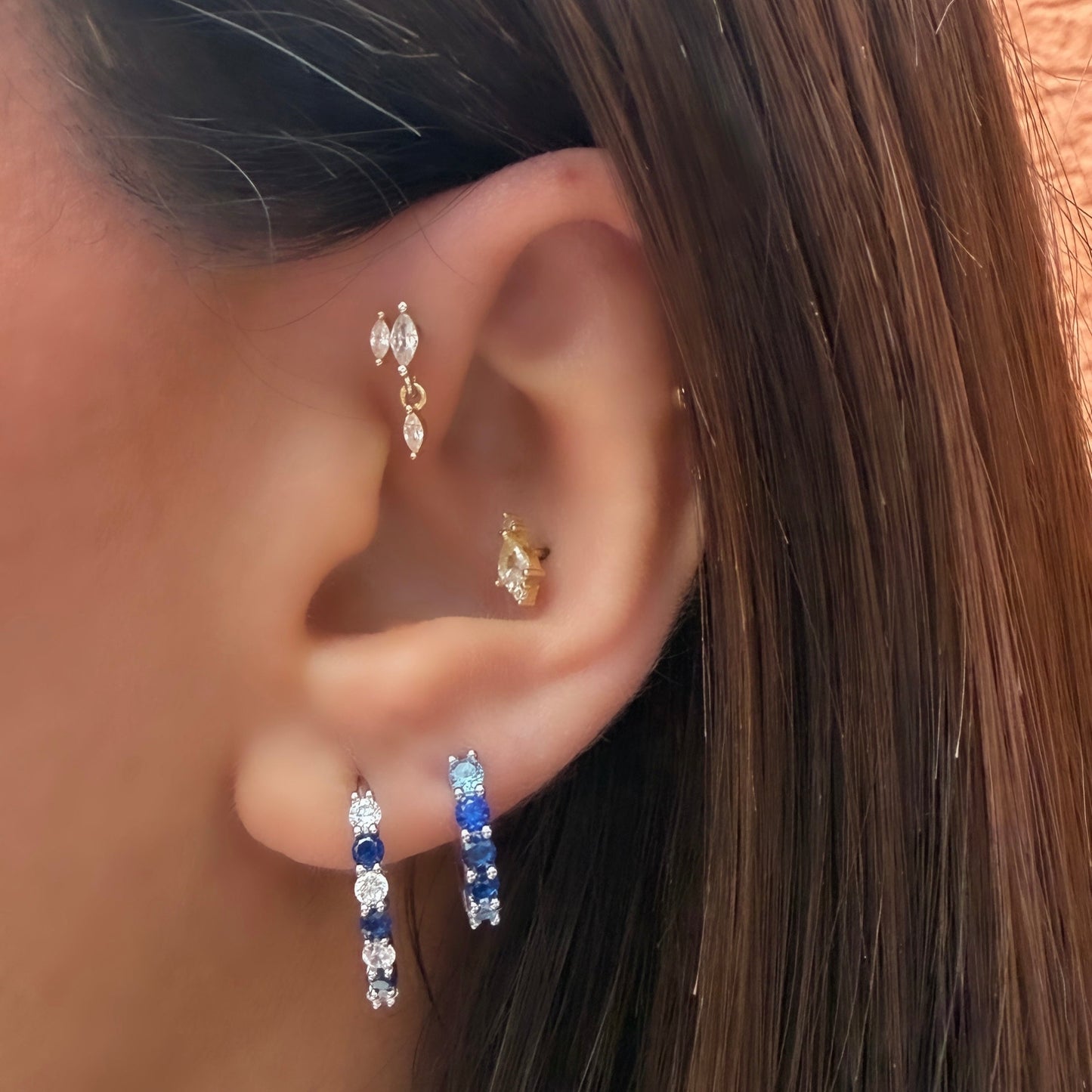 Navy Blue Stone Waterway Hoop Earrings