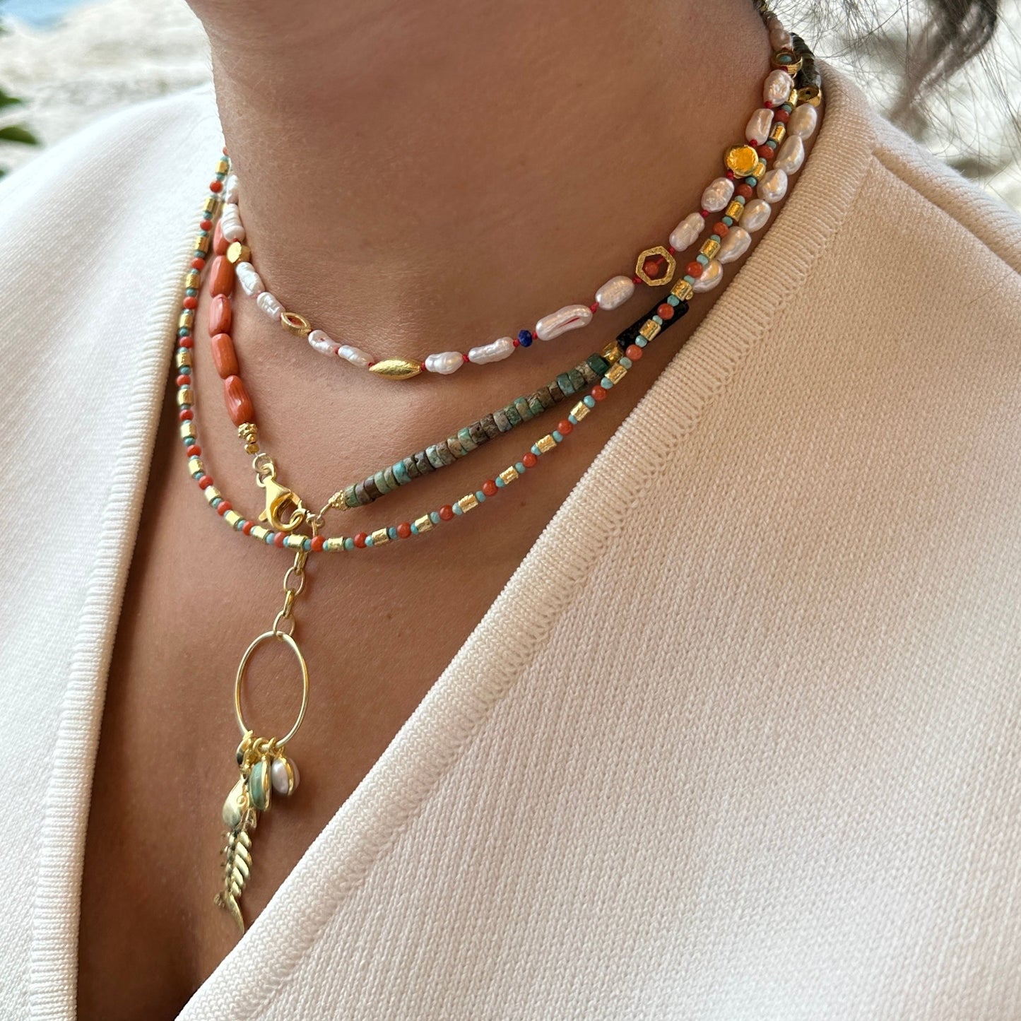 Natural Stone Colored Pearl Necklace